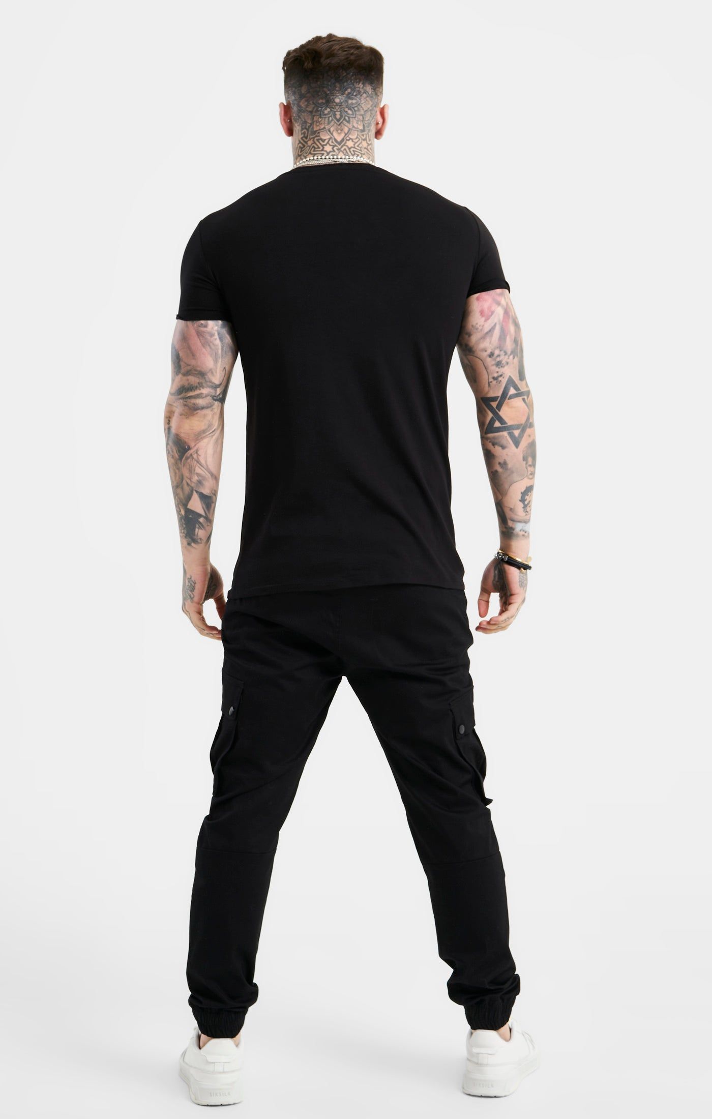 Black Script Embroidery Muscle Fit T-Shirt sold by Siksilk product image thumbnail 5