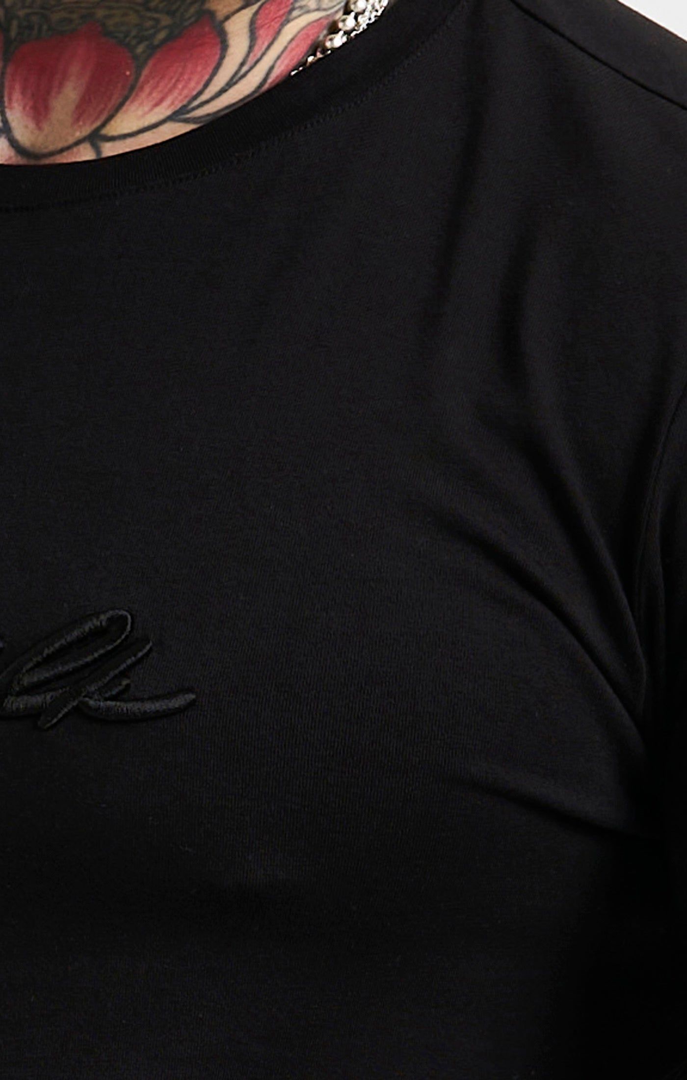 Black Script Embroidery Muscle Fit T-Shirt sold by Siksilk product image thumbnail 2