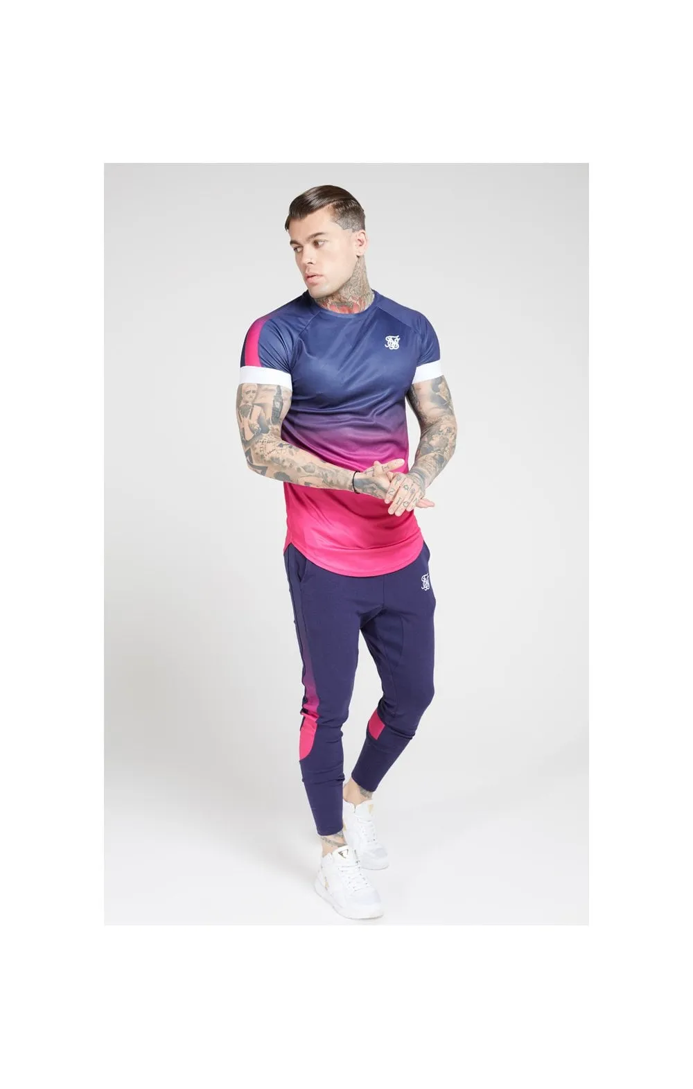 SikSilk S/S Fade Panel Tech Tee – Navy & Neon Fade sold by Siksilk product image thumbnail 4