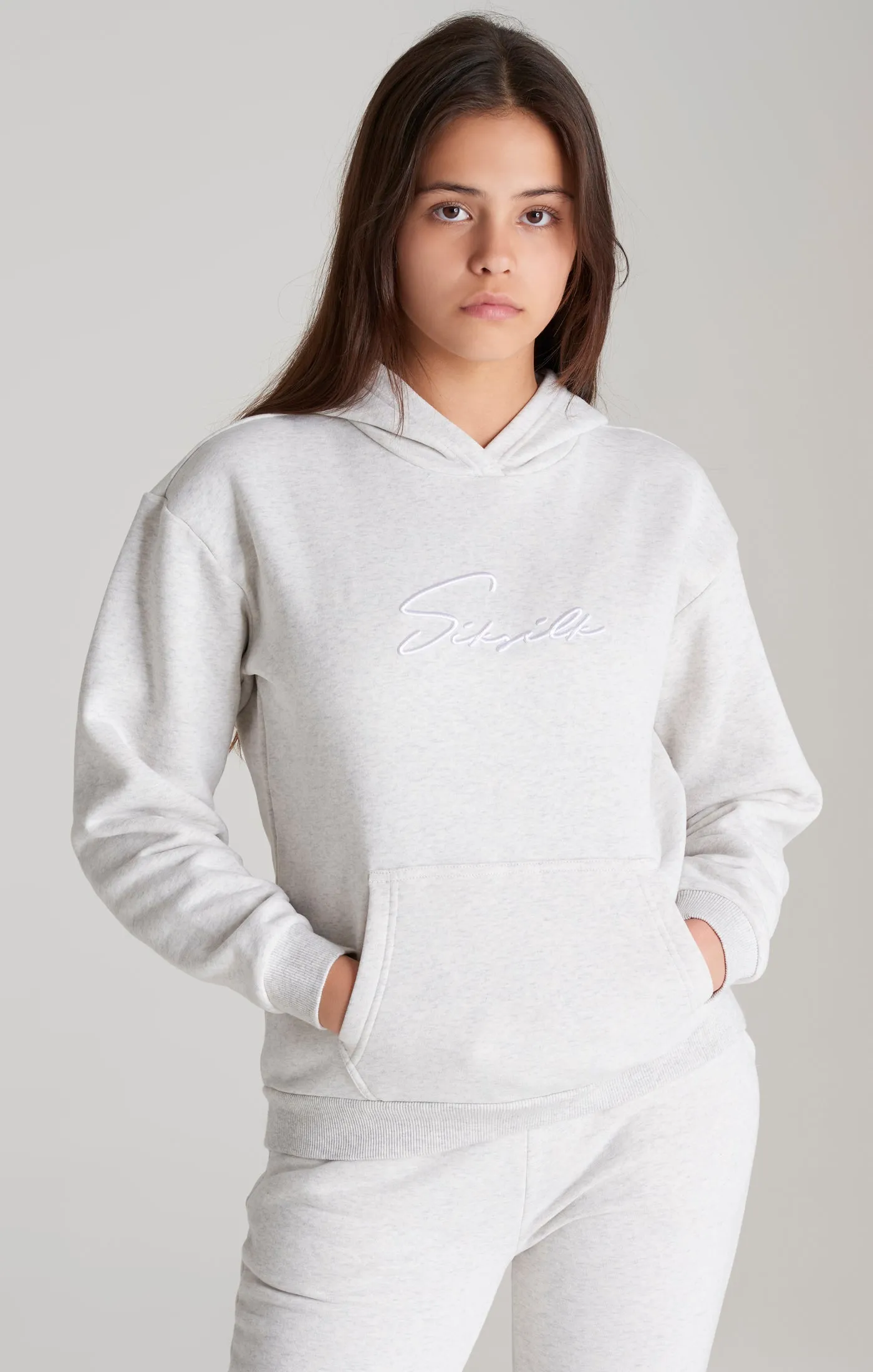 Girls Grey Marl Signature Overhead Hoodie sold by Siksilk