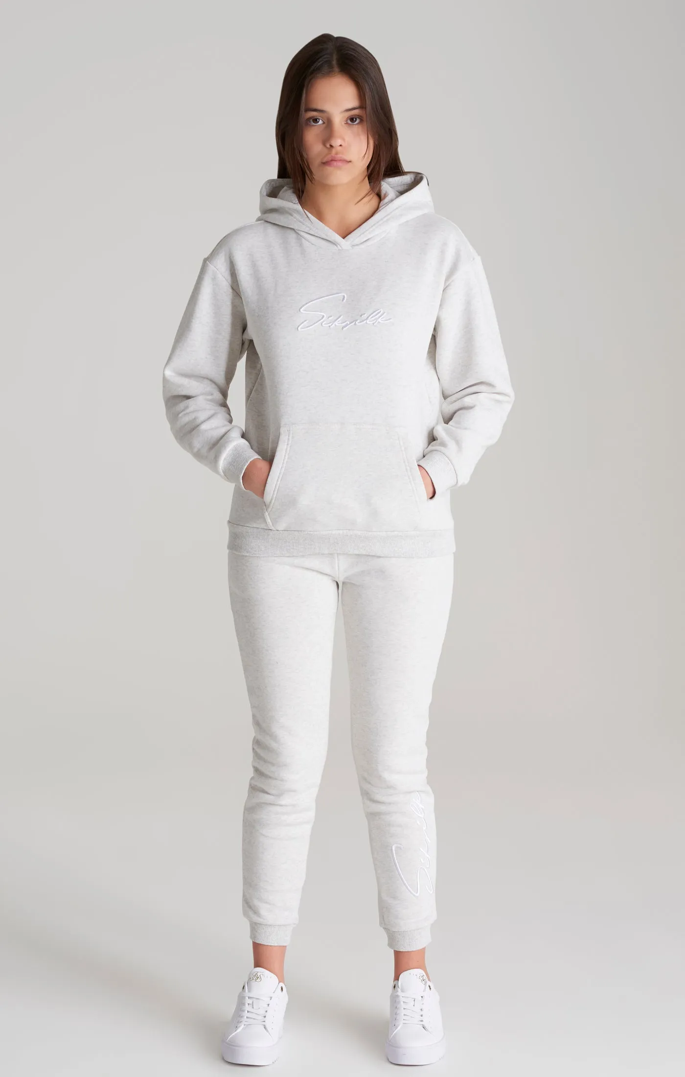 Girls Grey Marl Signature Overhead Hoodie sold by Siksilk product image thumbnail 3