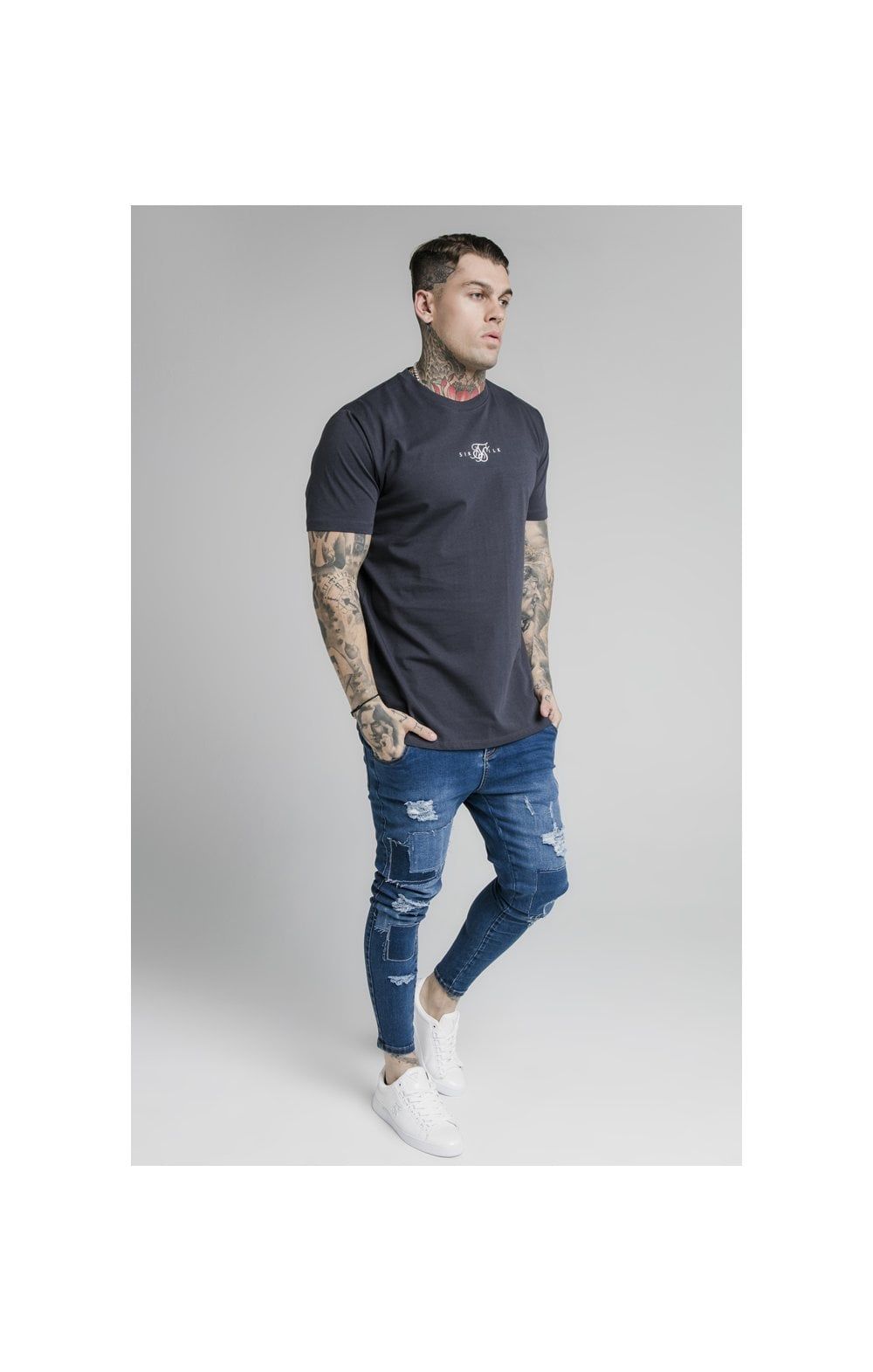 Navy Essential Muscle Fit T-Shirt sold by Siksilk product image thumbnail 5