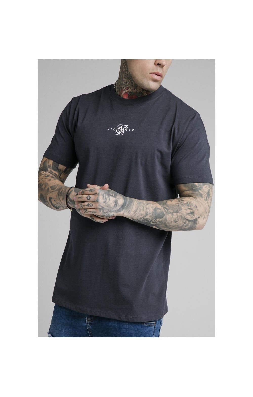 Navy Essential Muscle Fit T-Shirt sold by Siksilk product image thumbnail 2