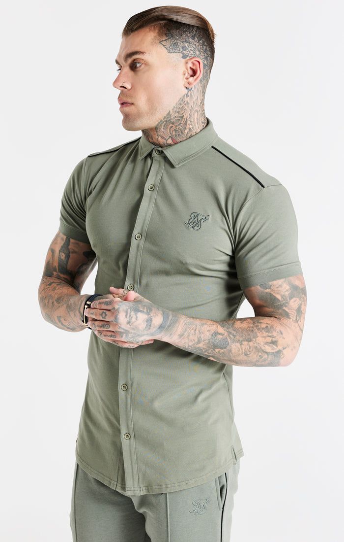 Khaki Grandad Collar Shirt sold by Siksilk product image thumbnail 2