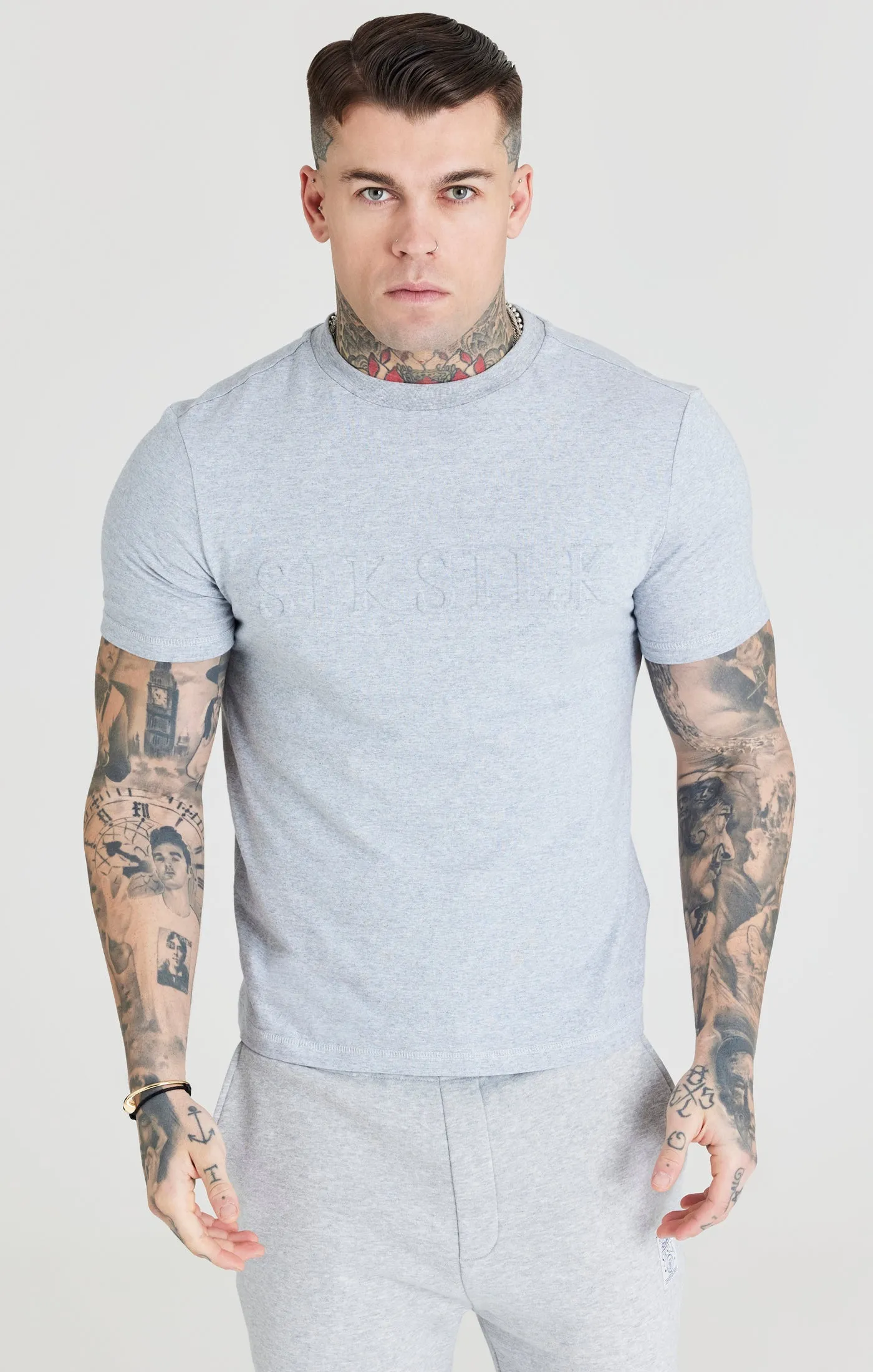 Grey Marl Embossed Relaxed Fit T-Shirt sold by Siksilk product image thumbnail 2