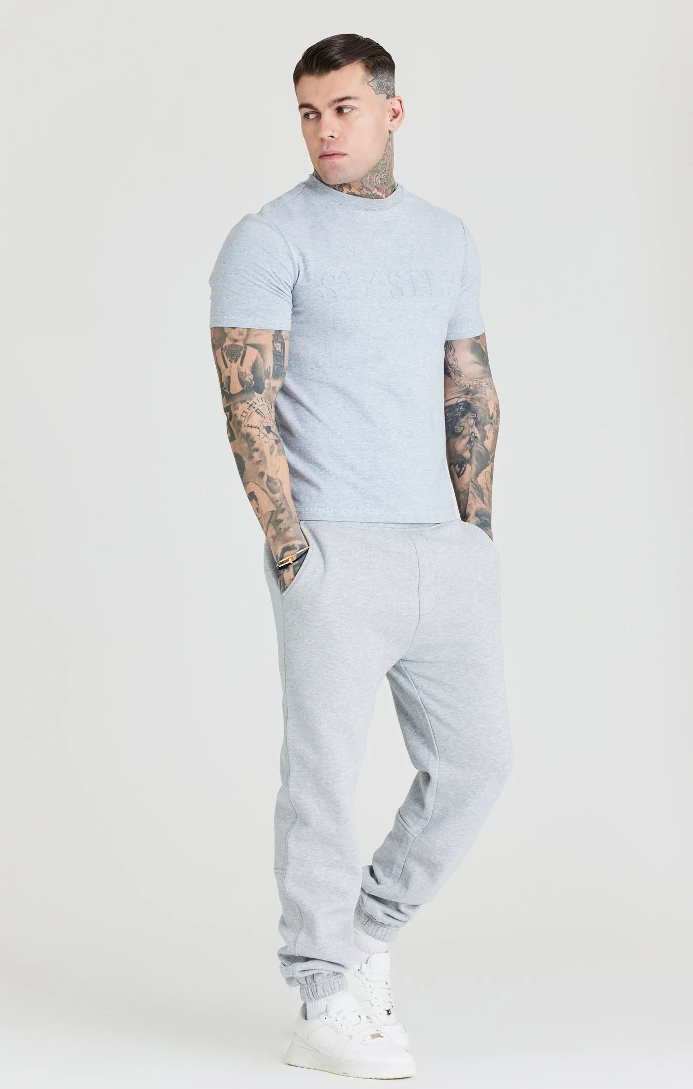 Grey Marl Embossed Relaxed Fit T-Shirt sold by Siksilk product image thumbnail 4