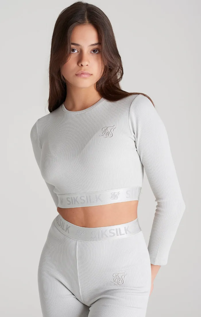 Girls Grey Ribbed Long Sleeve Cropped T-Shirt sold by Siksilk