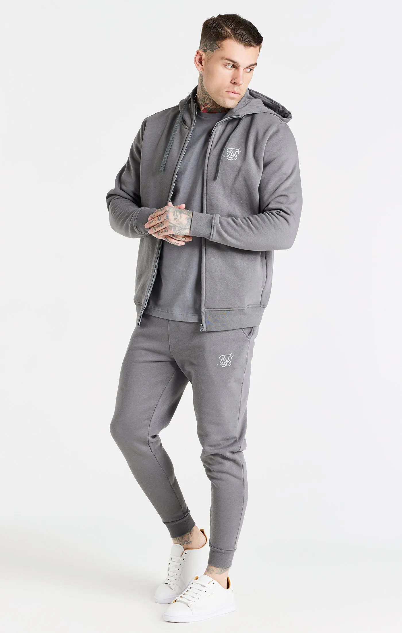 Grey Essential Zip Through Funnel Neck Hoodie sold by Siksilk product image thumbnail 3