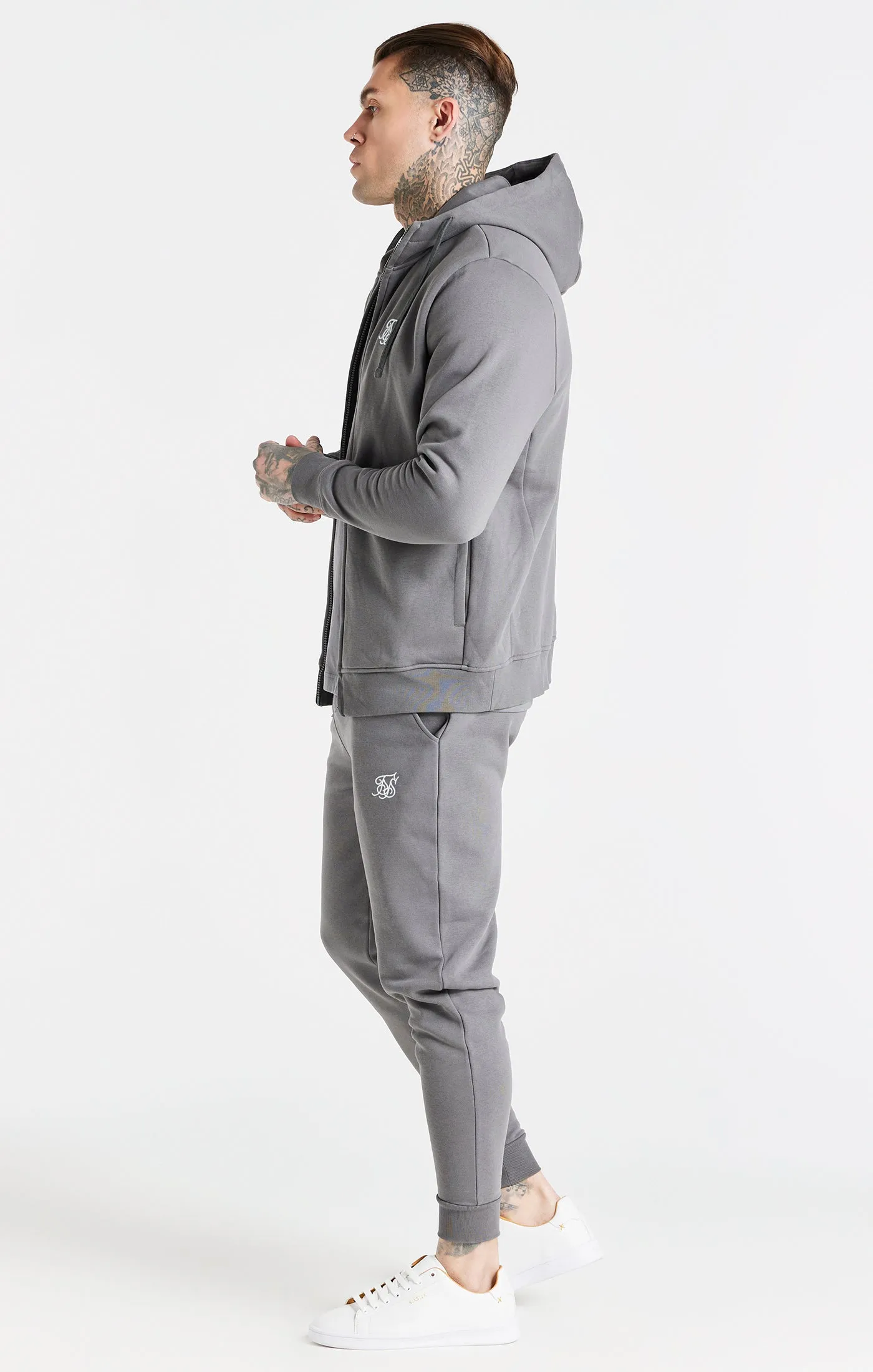 Grey Essential Zip Through Funnel Neck Hoodie sold by Siksilk product image thumbnail 4