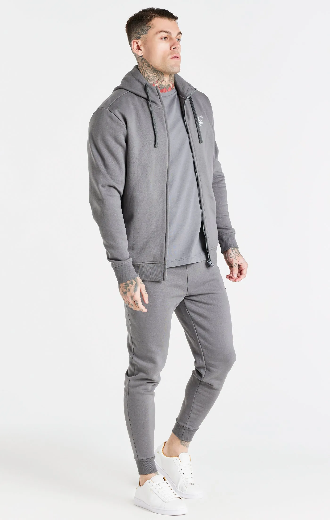 Grey Essential Zip Through Funnel Neck Hoodie sold by Siksilk product image thumbnail 2
