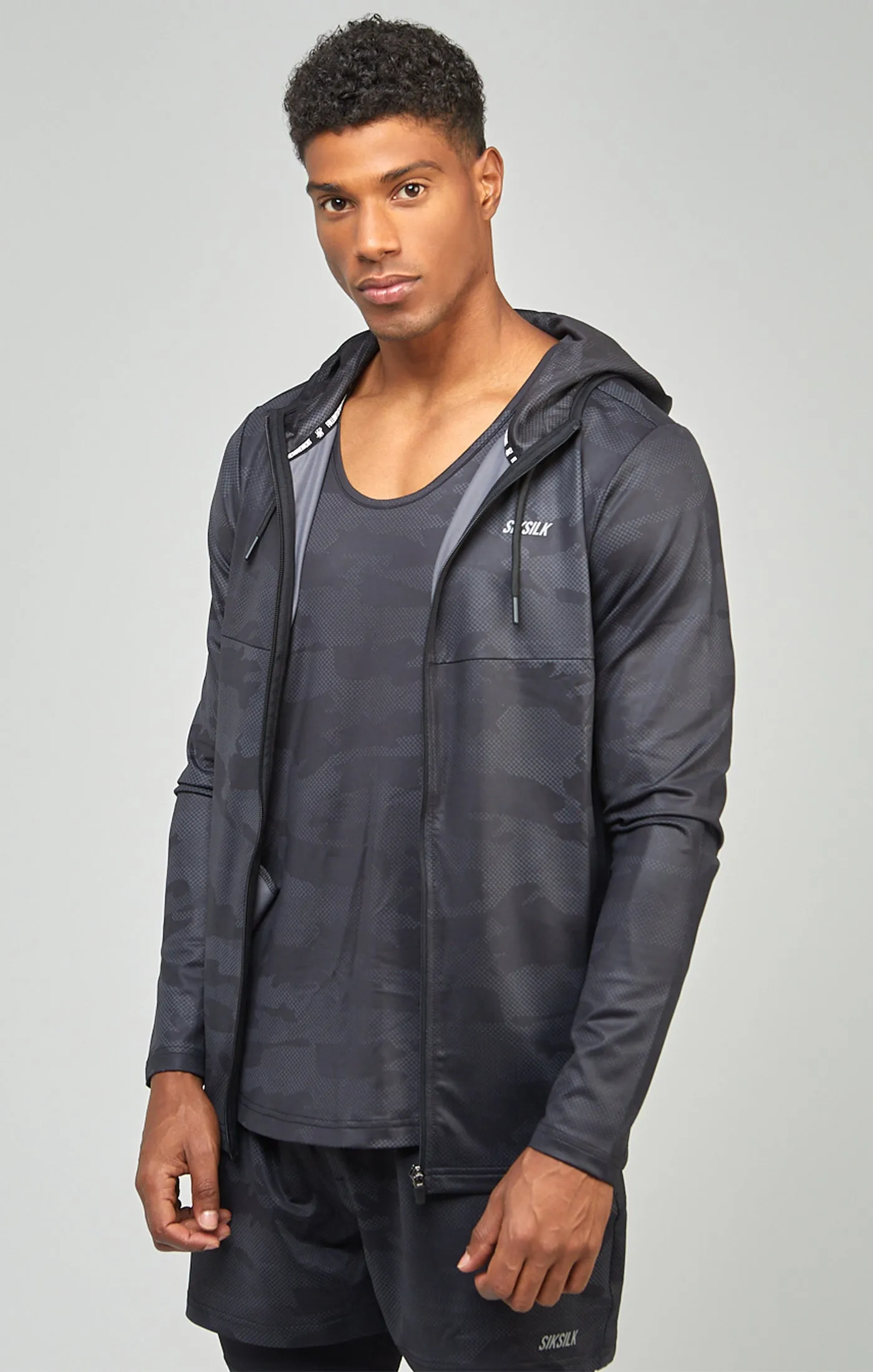Camo Print Sports Zip Through Muscle Fit Hoodie sold by Siksilk product image thumbnail 4