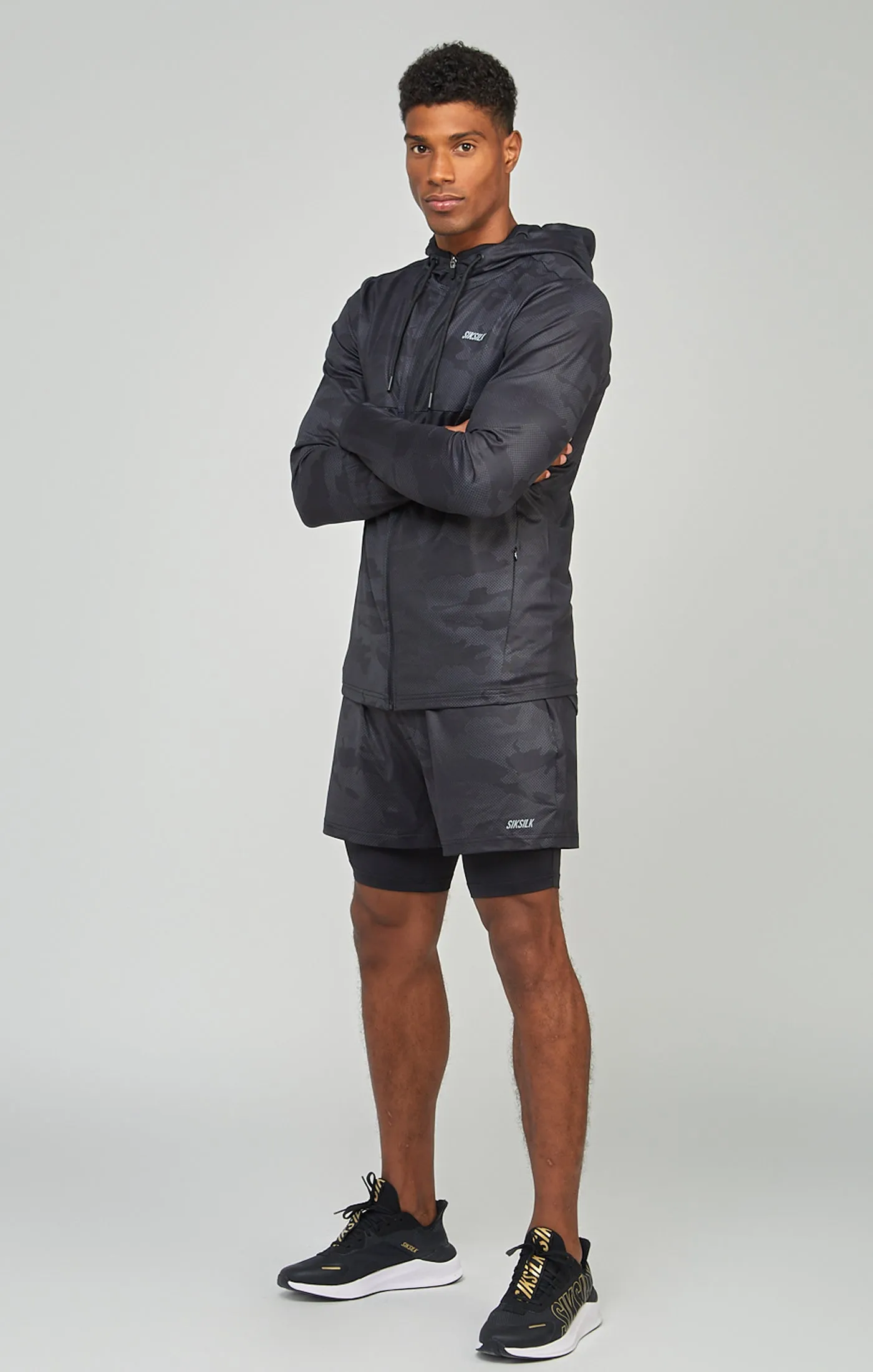 Camo Print Sports Zip Through Muscle Fit Hoodie sold by Siksilk product image thumbnail 2