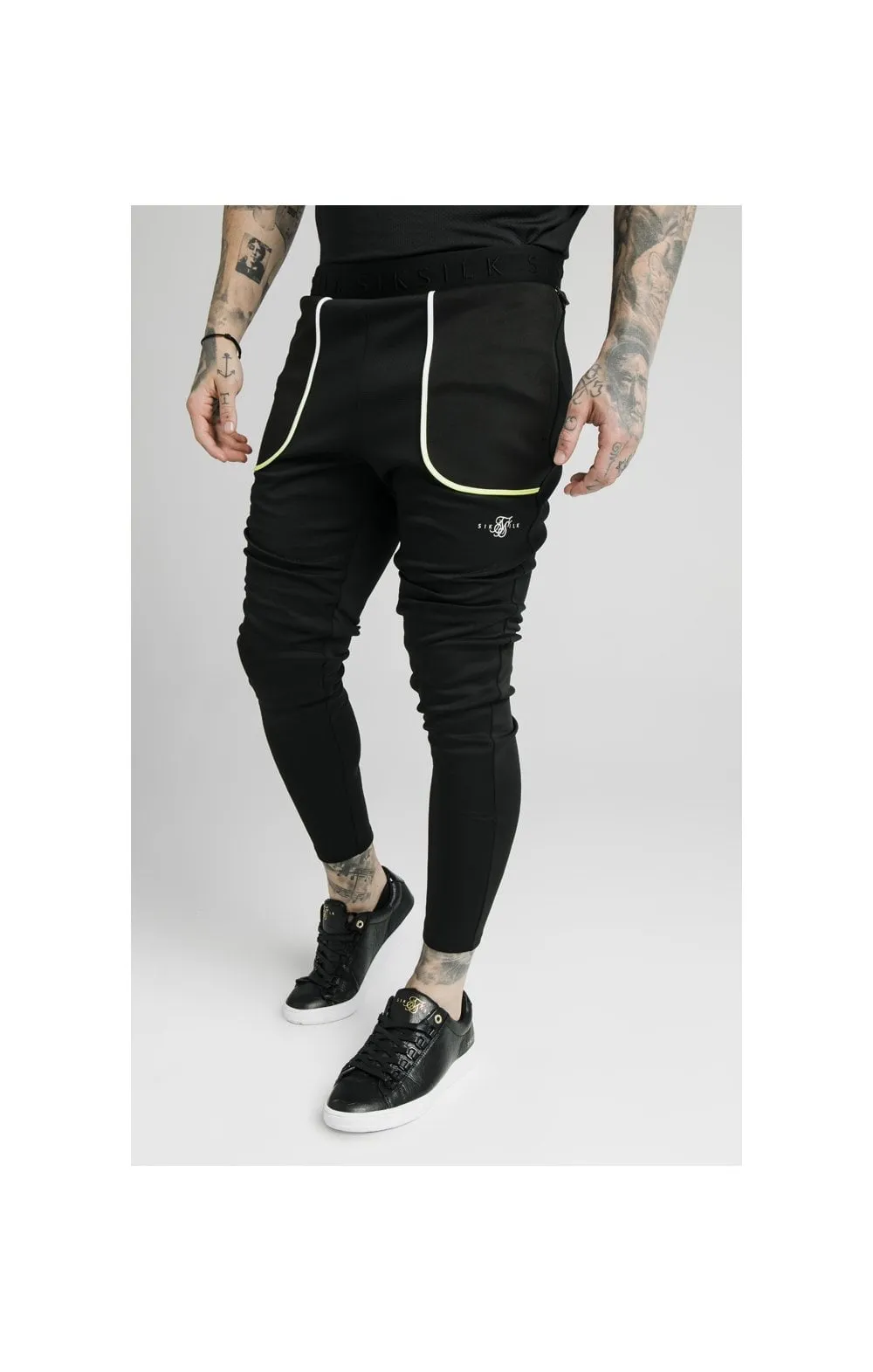 SikSilk Legacy Fade Track Pants - Black & Fluro White sold by Siksilk