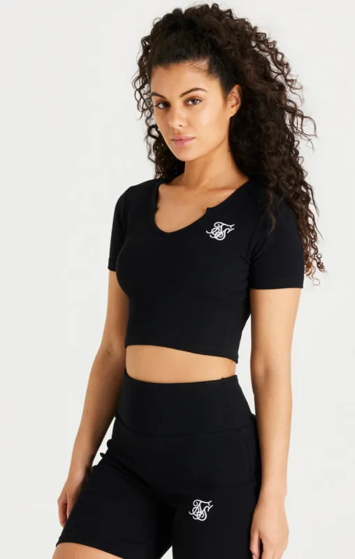 Black Scoop Neck Ribbed Crop T-Shirt sold by Siksilk