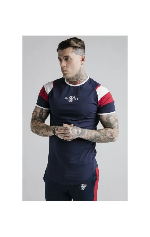 SikSilk S/S Retro Sprint Gym Tee - Navy,Red & Off White made by Siksilk