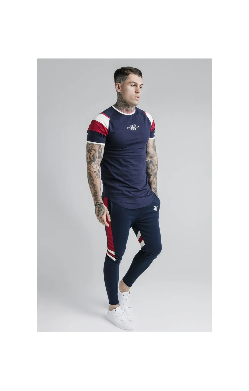 SikSilk S/S Retro Sprint Gym Tee - Navy,Red & Off White sold by Siksilk product image thumbnail 3