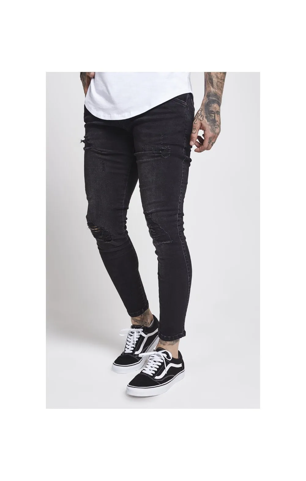 Black Washed Distressed Skinny Denim sold by Siksilk