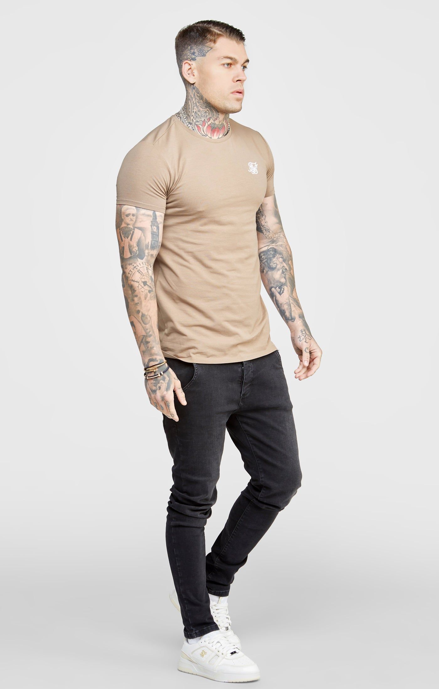 Khaki Twin Pack Muscle Fit T-Shirt sold by Siksilk product image thumbnail 4