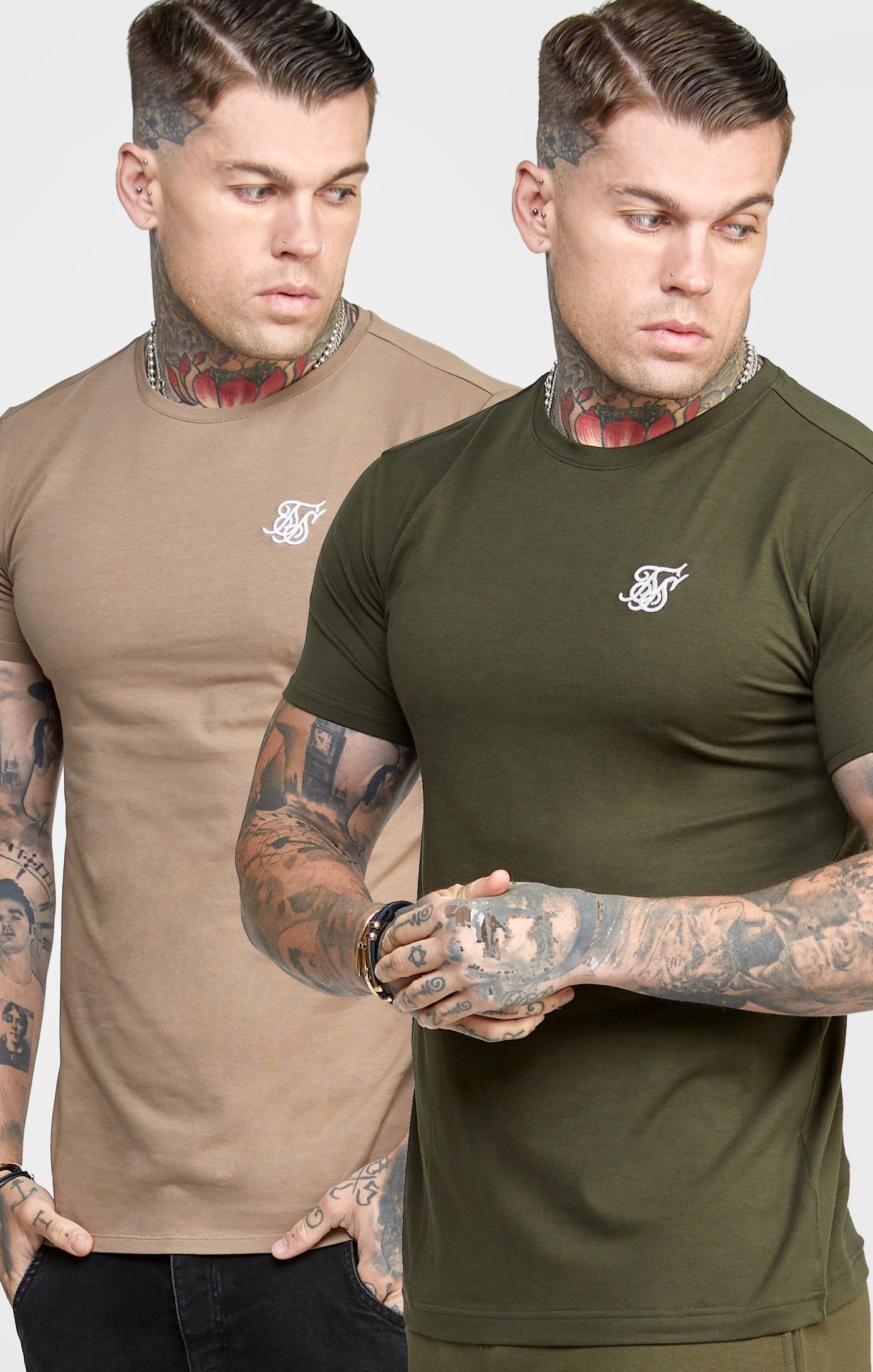 Khaki Twin Pack Muscle Fit T-Shirt sold by Siksilk