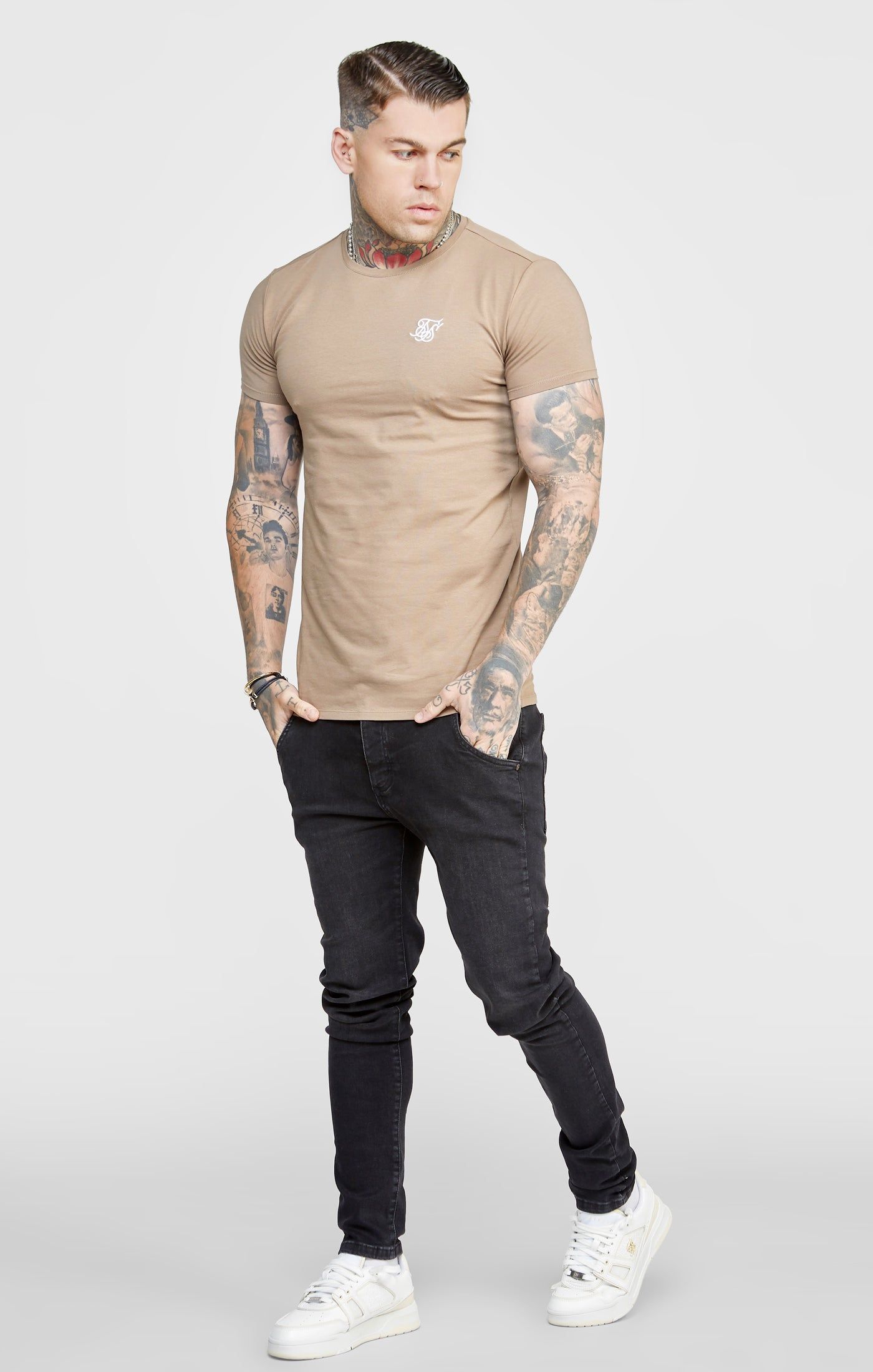 Khaki Twin Pack Muscle Fit T-Shirt sold by Siksilk product image thumbnail 3