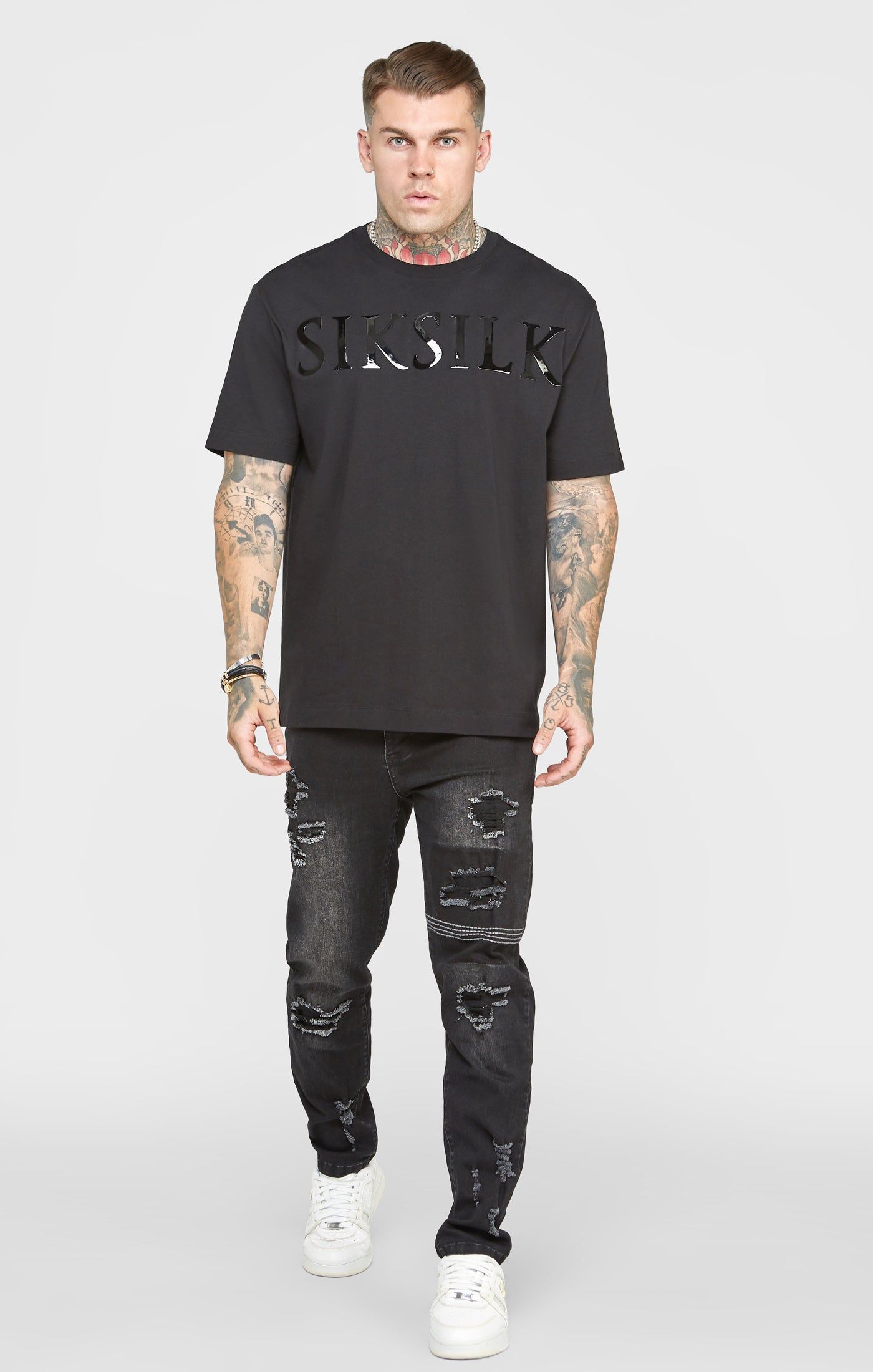 Black Oversized Back Logo T-Shirt sold by Siksilk product image thumbnail 3