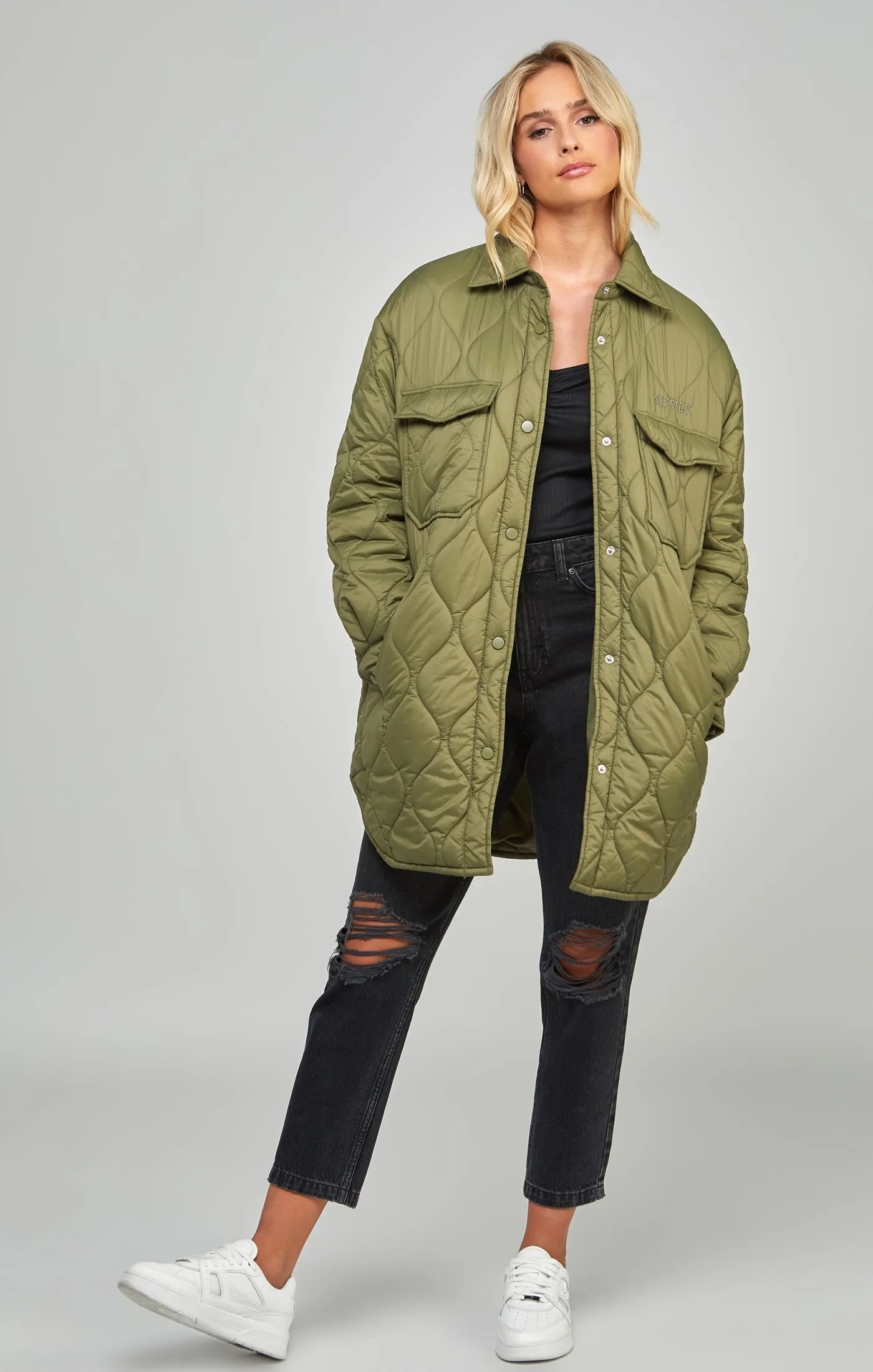 Khaki Lightweight Quilt Jacket sold by Siksilk product image thumbnail 2