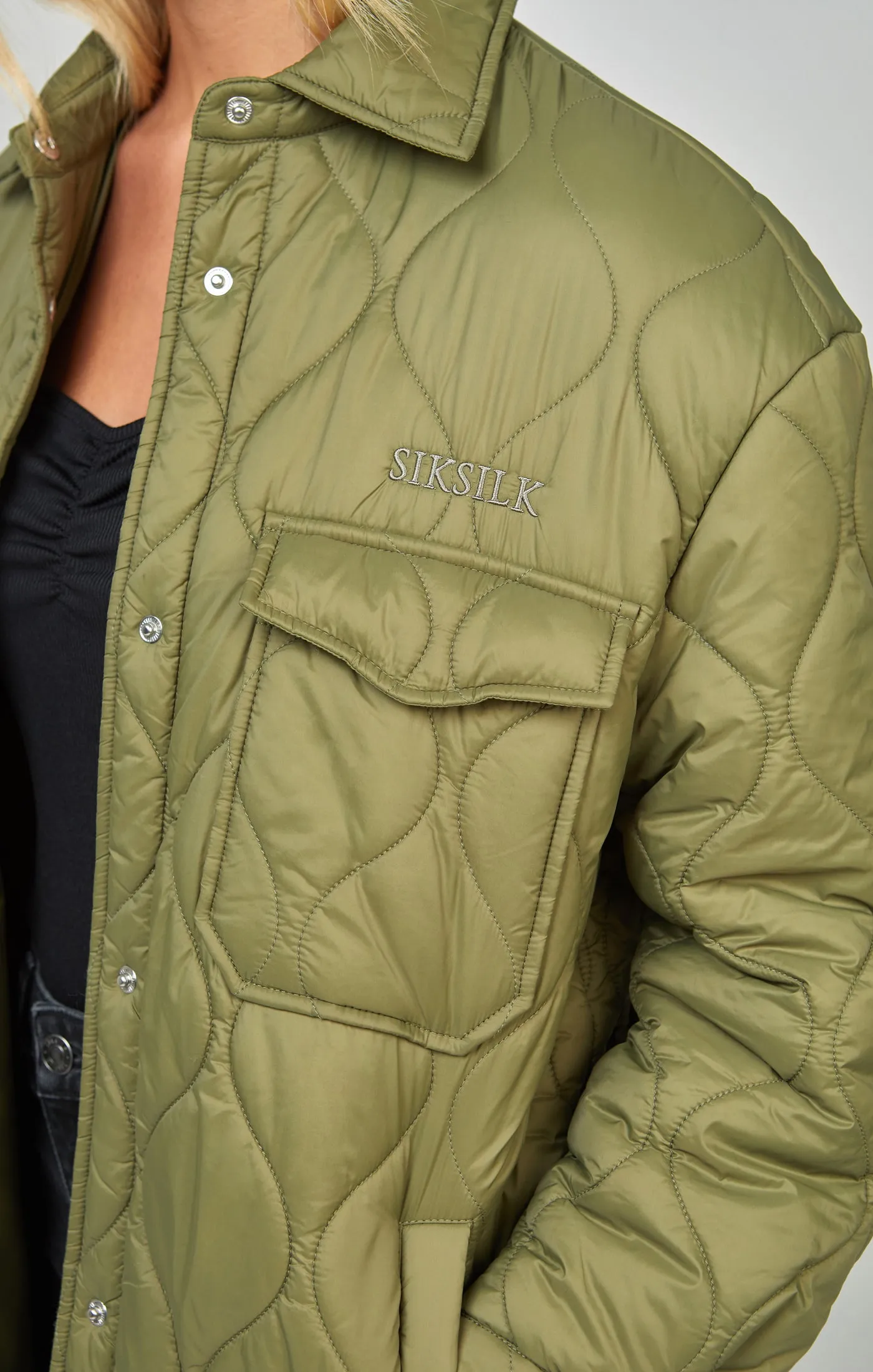 Khaki Lightweight Quilt Jacket sold by Siksilk product image thumbnail 3