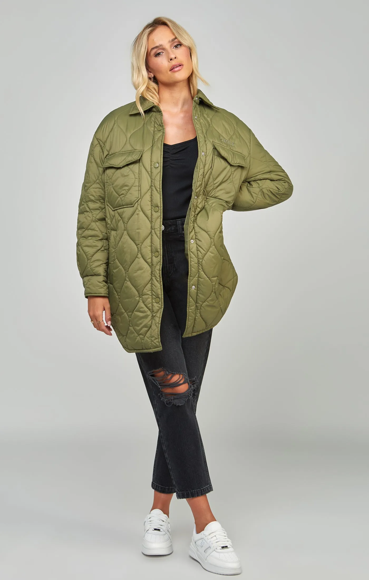 Khaki Lightweight Quilt Jacket sold by Siksilk product image thumbnail 4