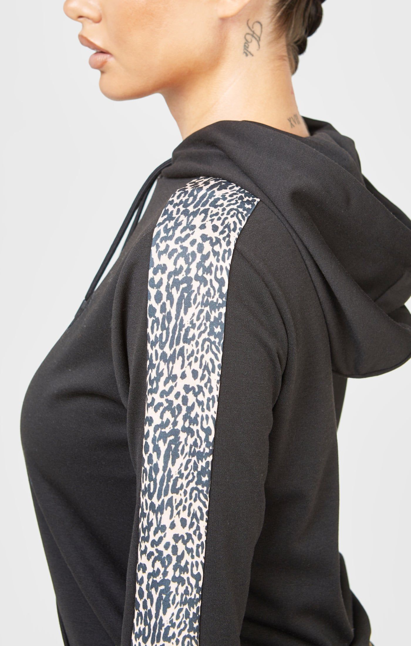 Black Leopard Print Panelled Hoodie sold by Siksilk product image thumbnail 2