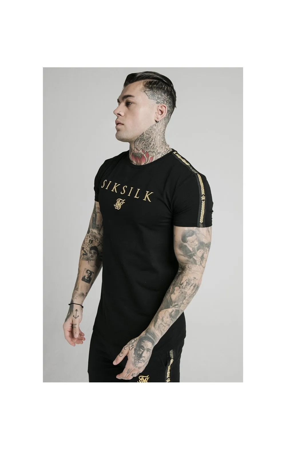 SikSilk Prestige Straight Hem Gym Tee - Black & Gold sold by Siksilk