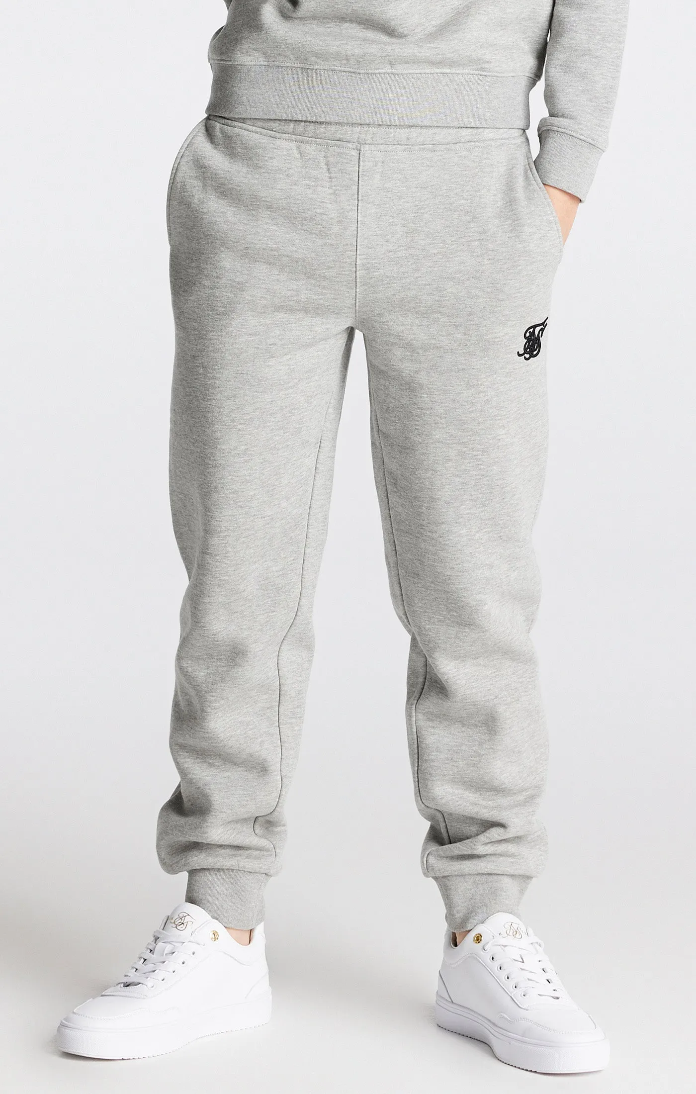 Boys Grey Marl Essentials Cuffed Jogger sold by Siksilk