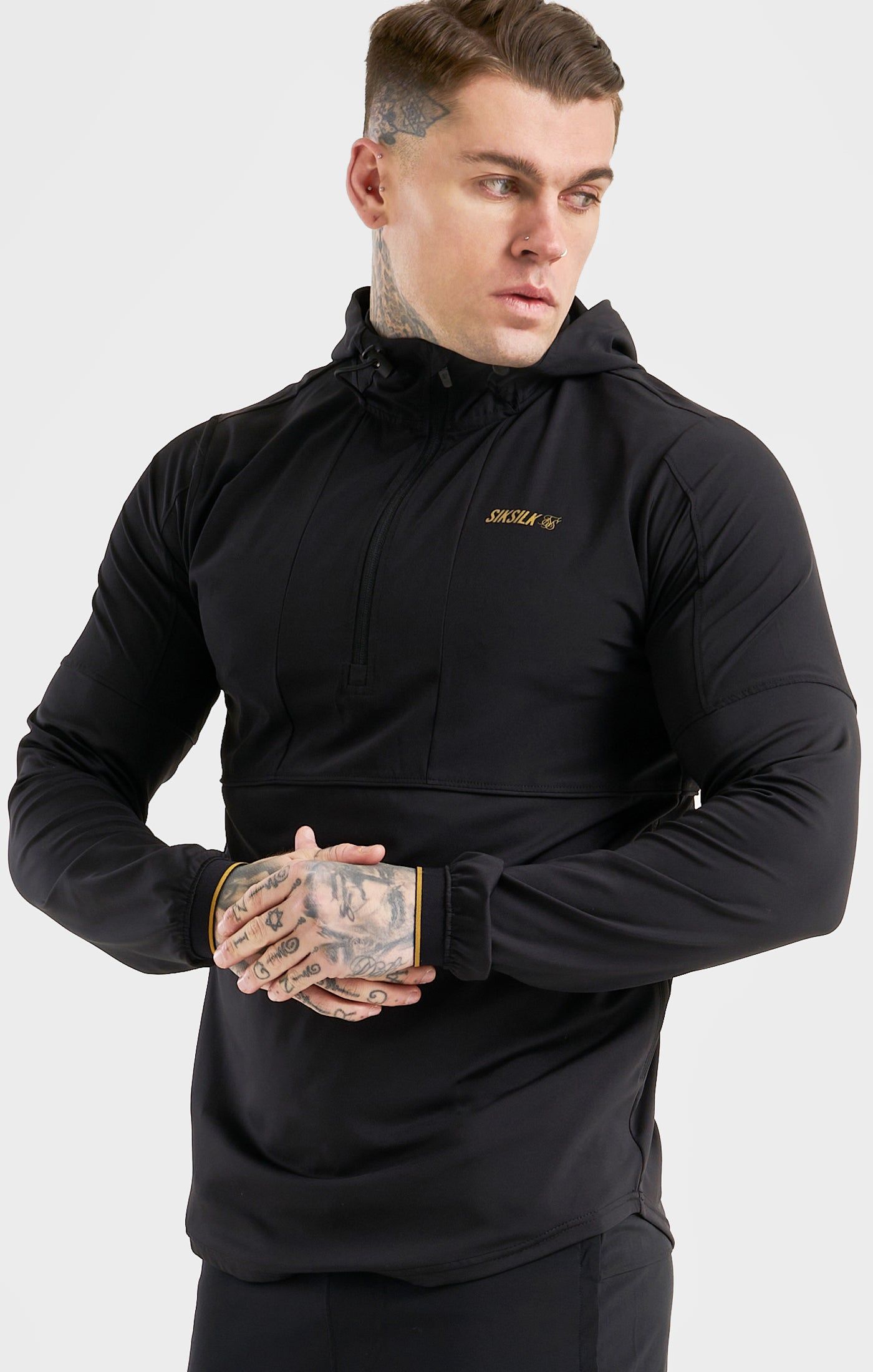 Black Sports Quarter Zip Agility Hoodie sold by Siksilk