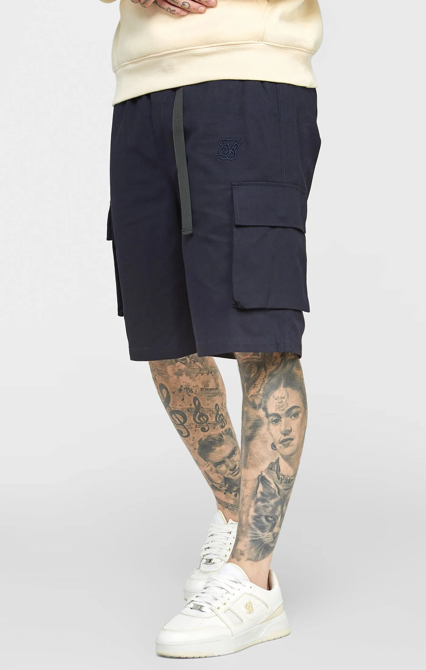 Navy Woven Cargo Short sold by Siksilk