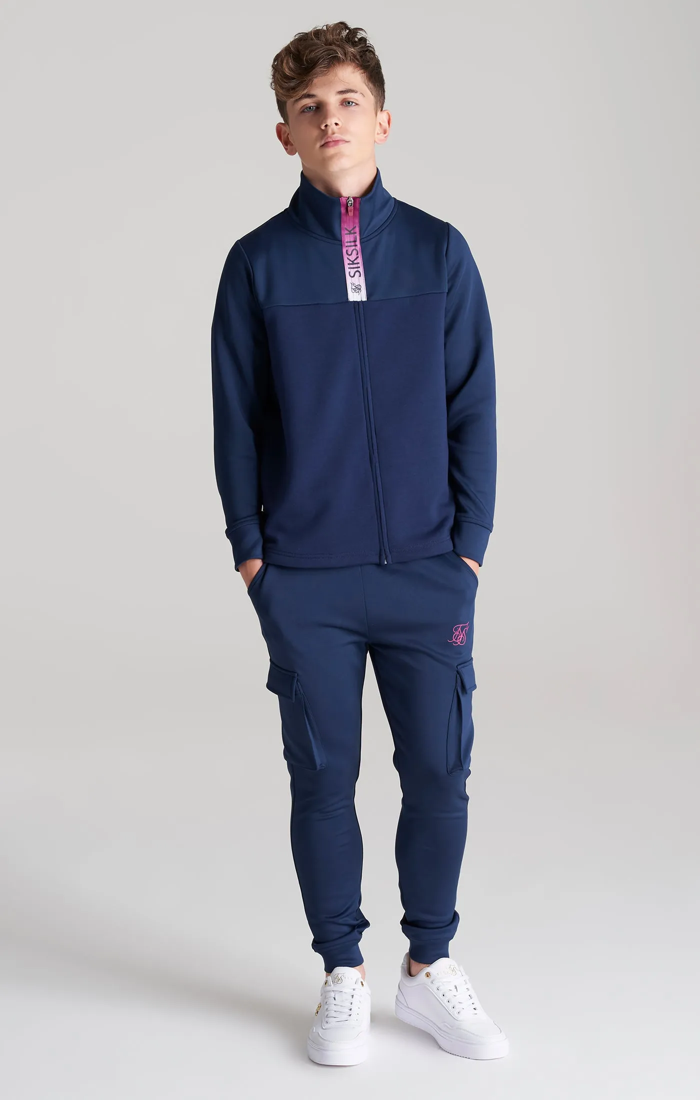 Boys Navy Fade Zip Thru Funnel Neck sold by Siksilk product image thumbnail 4