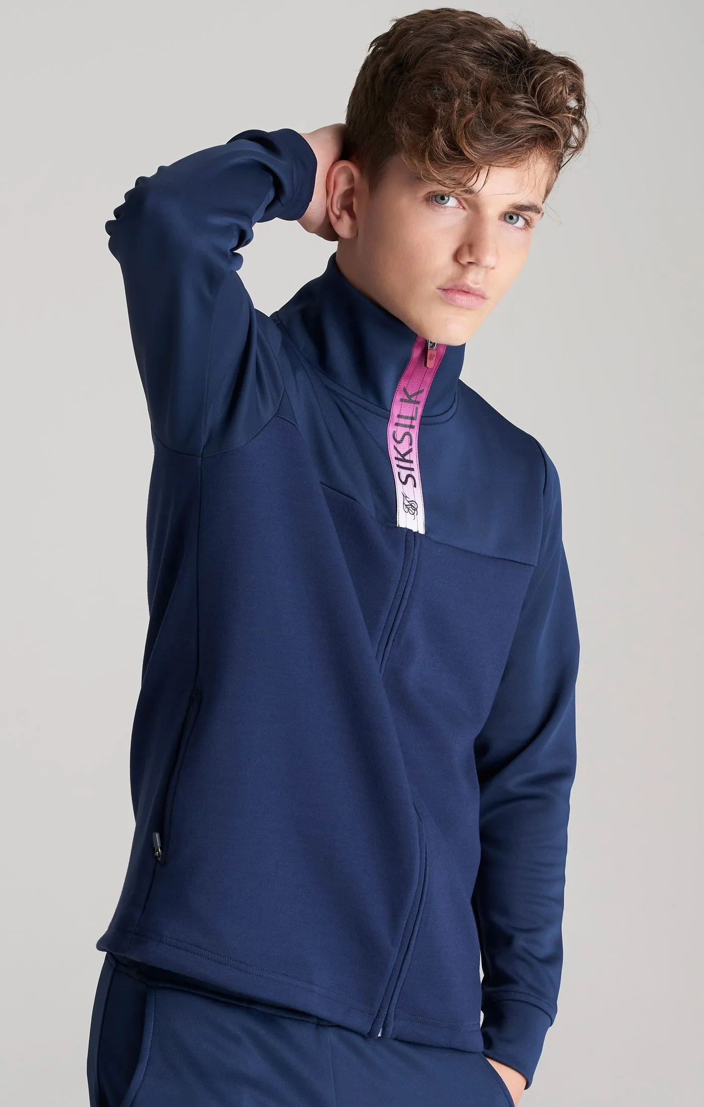 Boys Navy Fade Zip Thru Funnel Neck sold by Siksilk