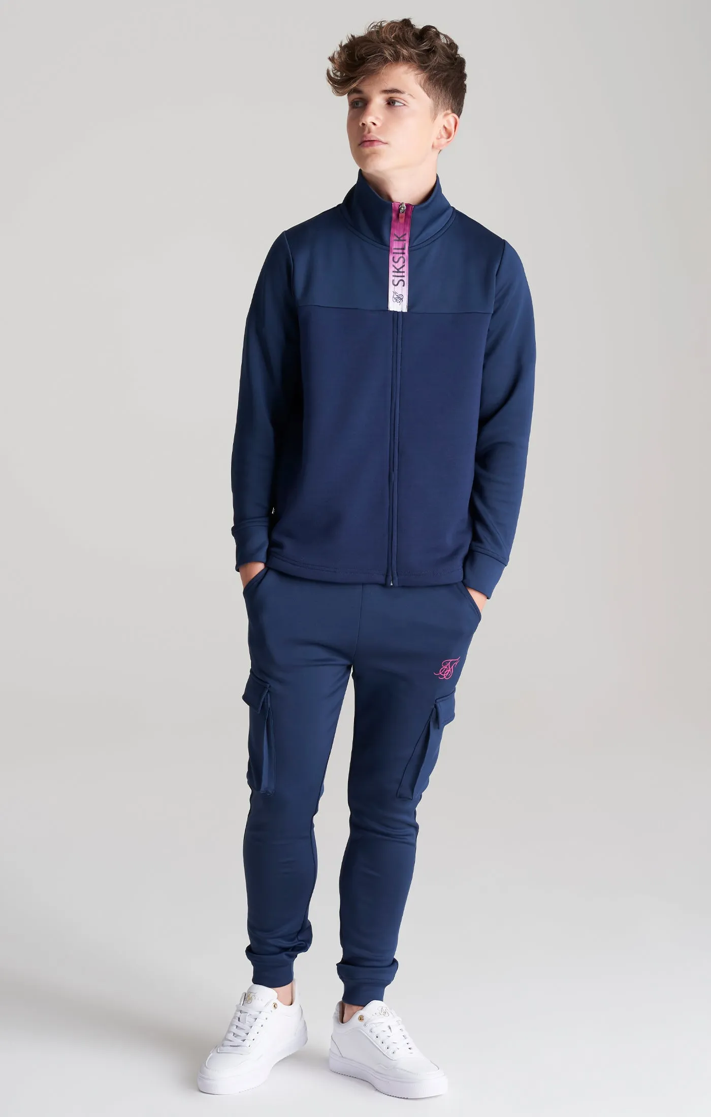 Boys Navy Fade Zip Thru Funnel Neck sold by Siksilk product image thumbnail 3