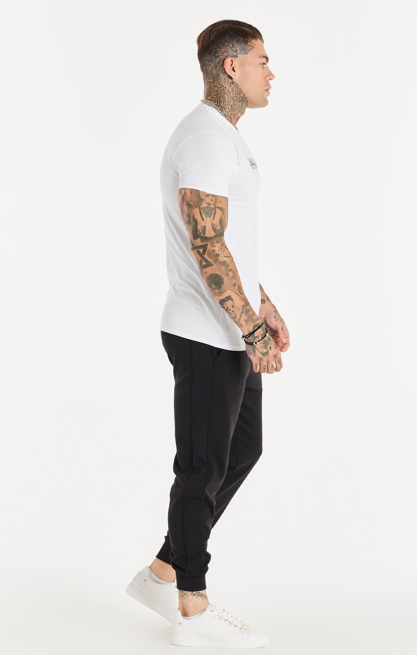 White Dual Script Logo Muscle Fit T-Shirt sold by Siksilk product image thumbnail 4