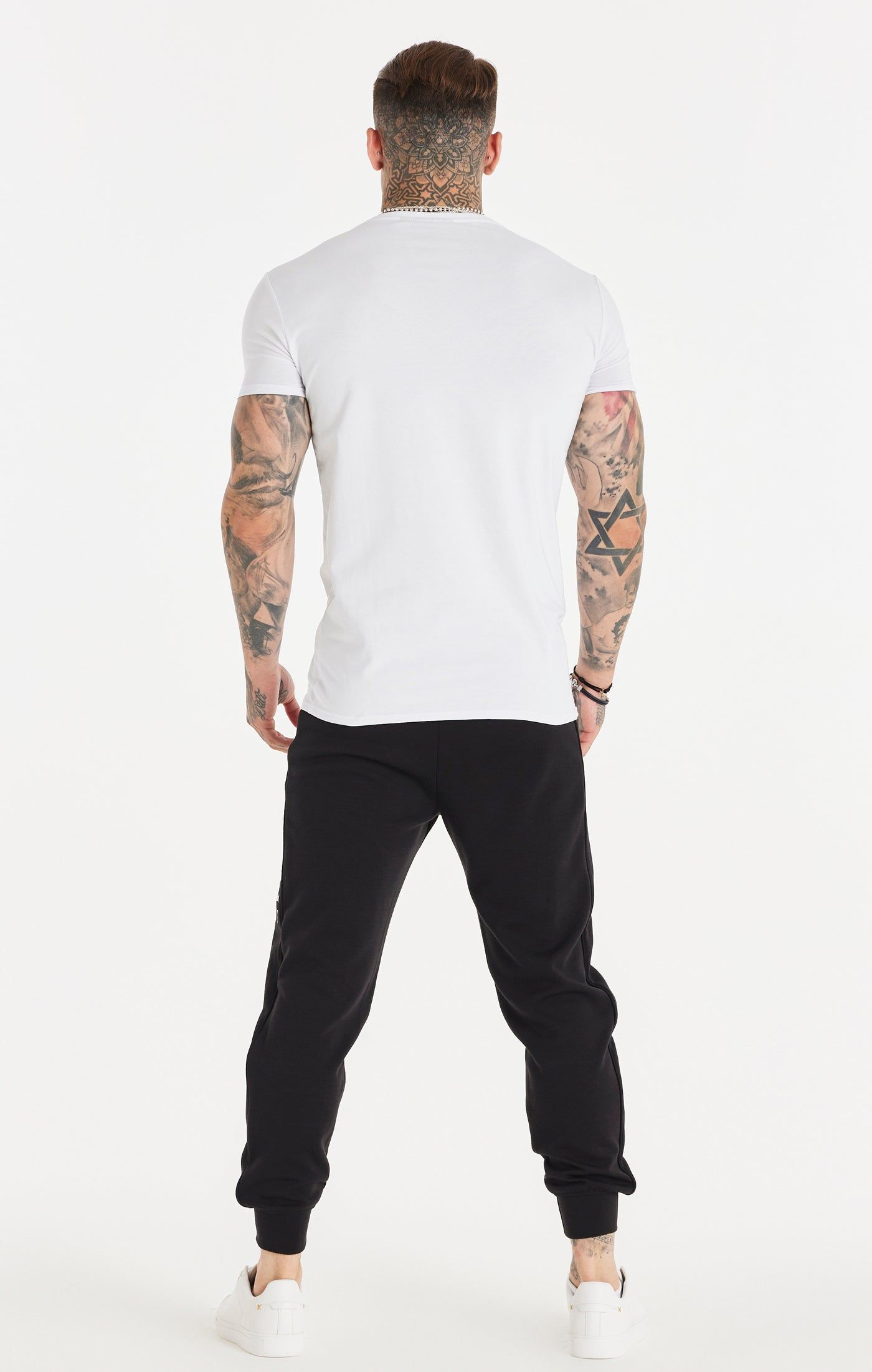 White Dual Script Logo Muscle Fit T-Shirt sold by Siksilk product image thumbnail 5