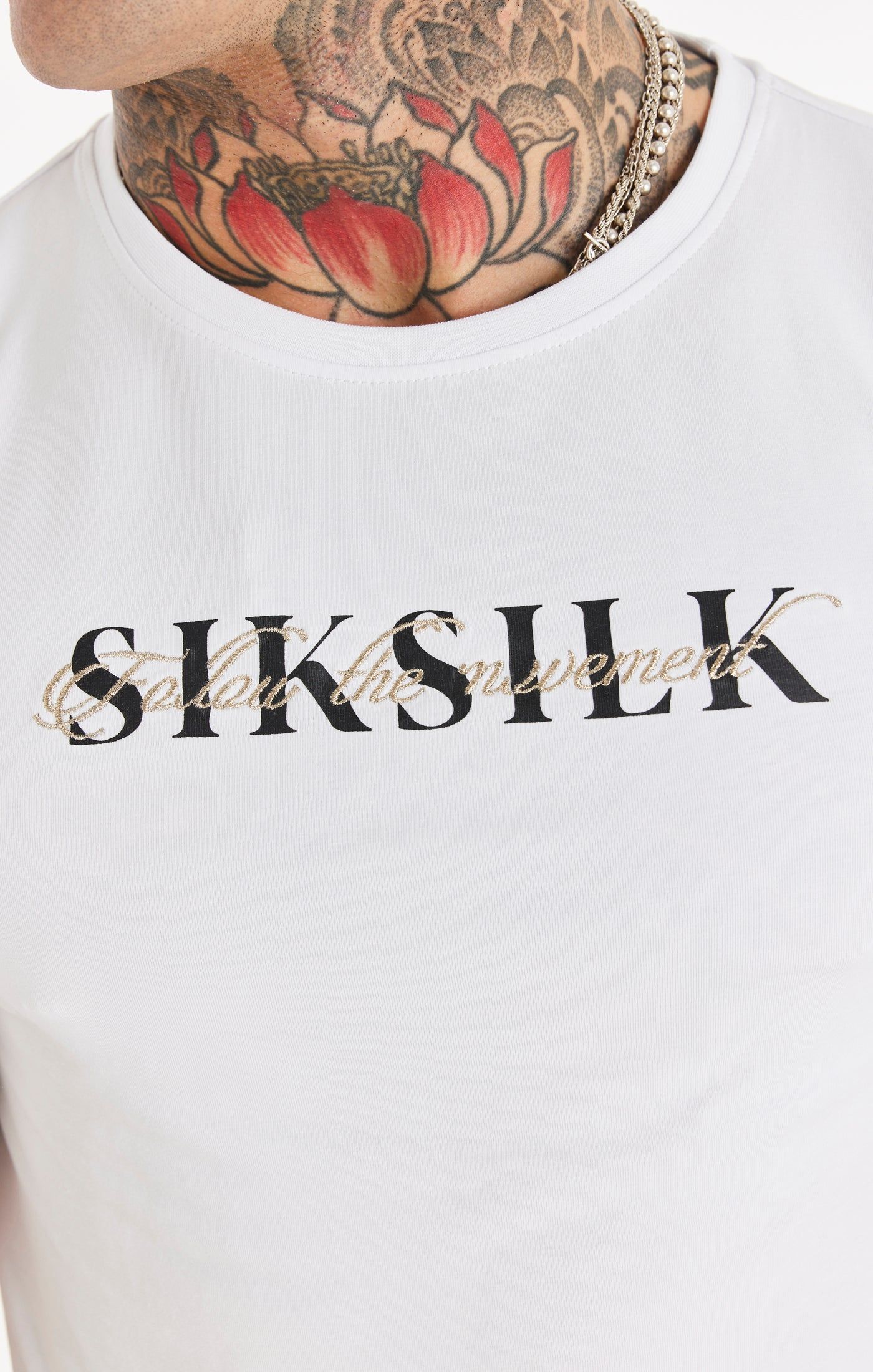 White Dual Script Logo Muscle Fit T-Shirt sold by Siksilk product image thumbnail 2