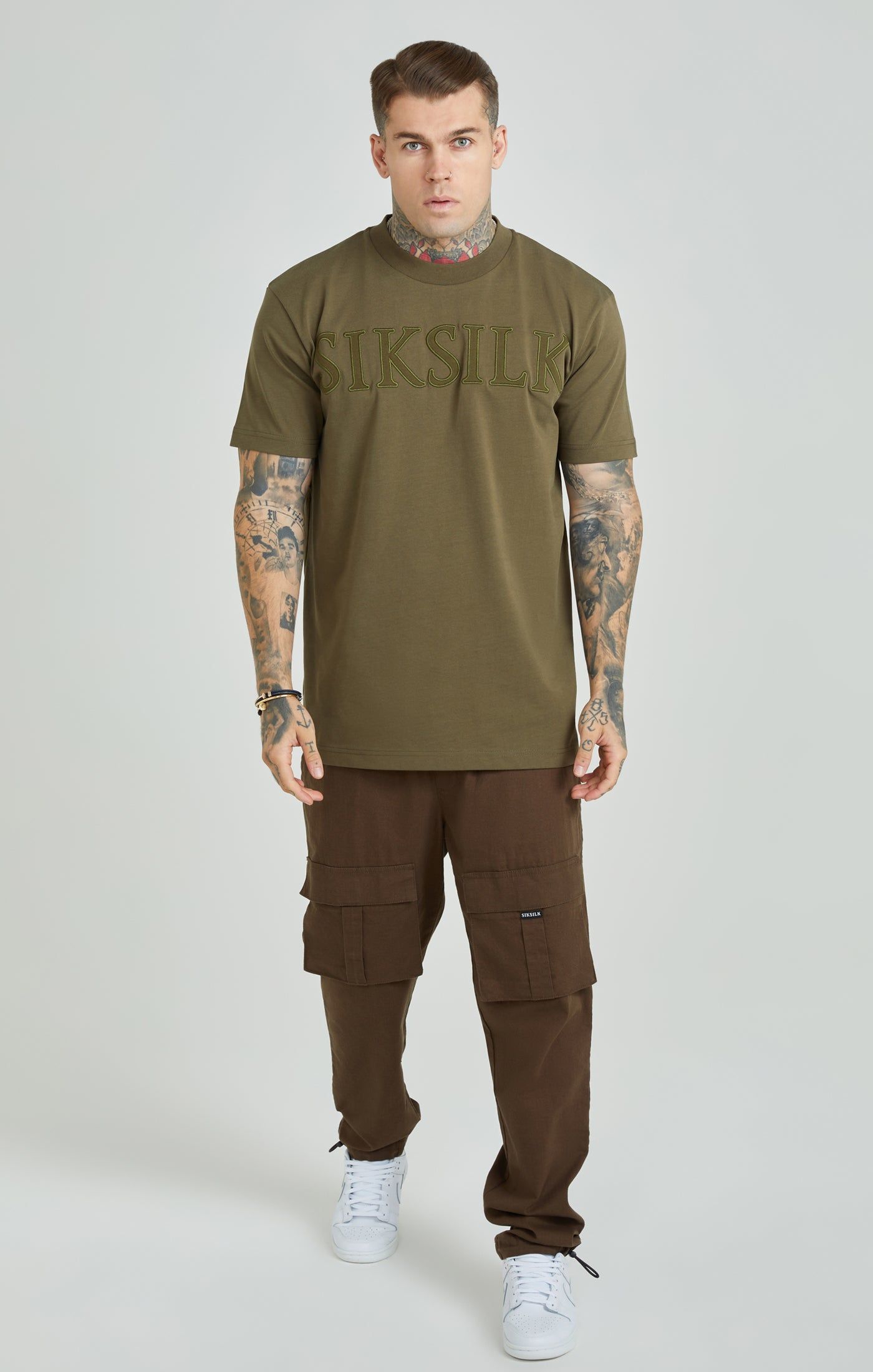 Khaki Applique Logo Oversized Fit T-Shirt sold by Siksilk product image thumbnail 4