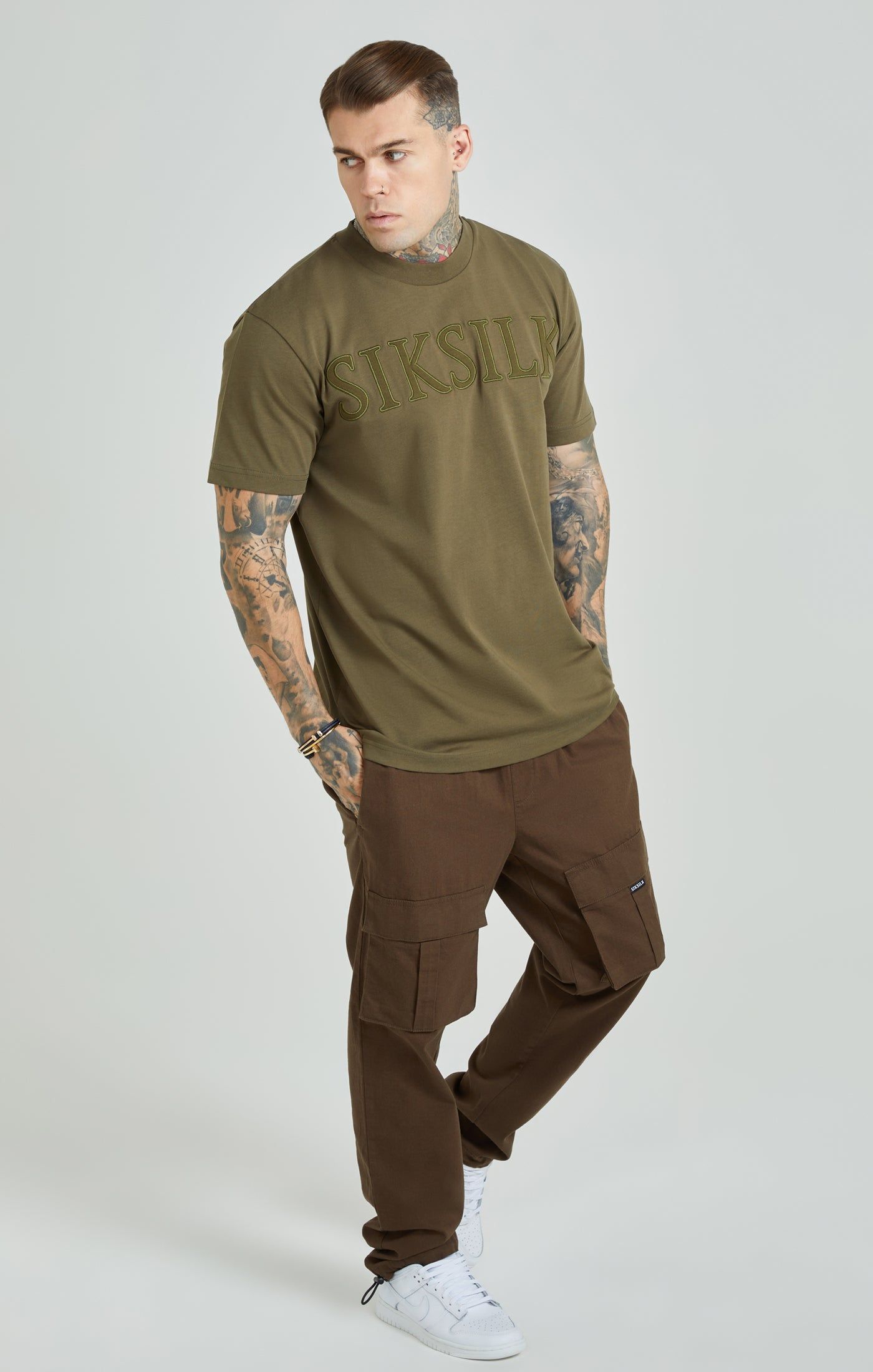 Khaki Applique Logo Oversized Fit T-Shirt sold by Siksilk product image thumbnail 2