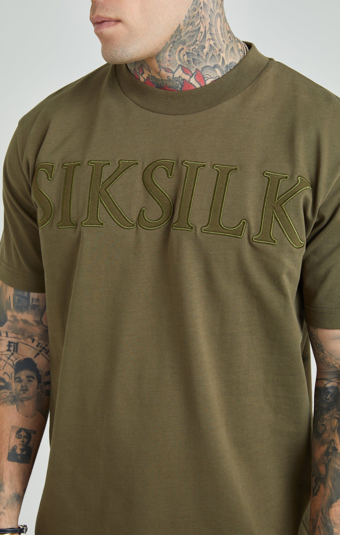Khaki Applique Logo Oversized Fit T-Shirt sold by Siksilk product image thumbnail 3
