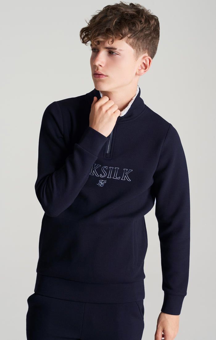 Boys Navy Borg 1/4 Zip Funnel Neck sold by Siksilk