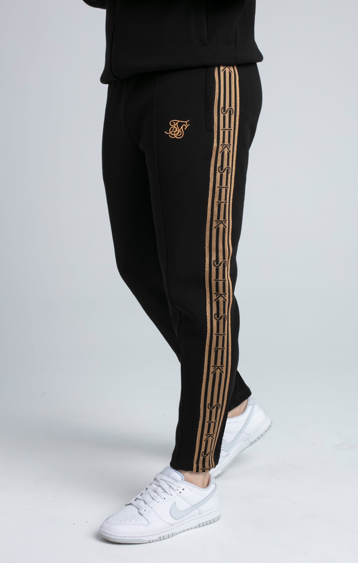 Black, Gold Knitted Tape Track Pant sold by Siksilk
