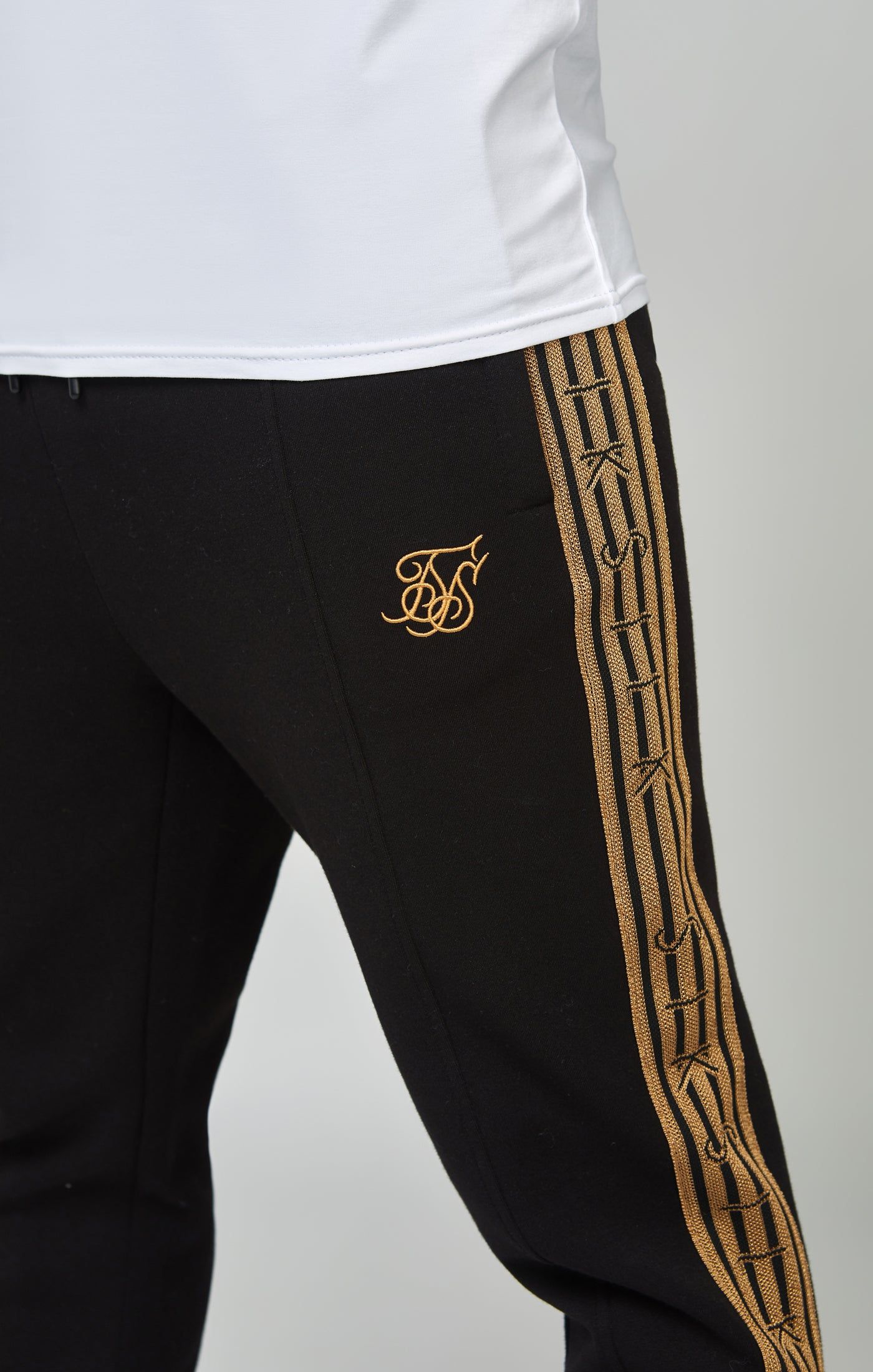 Black, Gold Knitted Tape Track Pant sold by Siksilk product image thumbnail 6