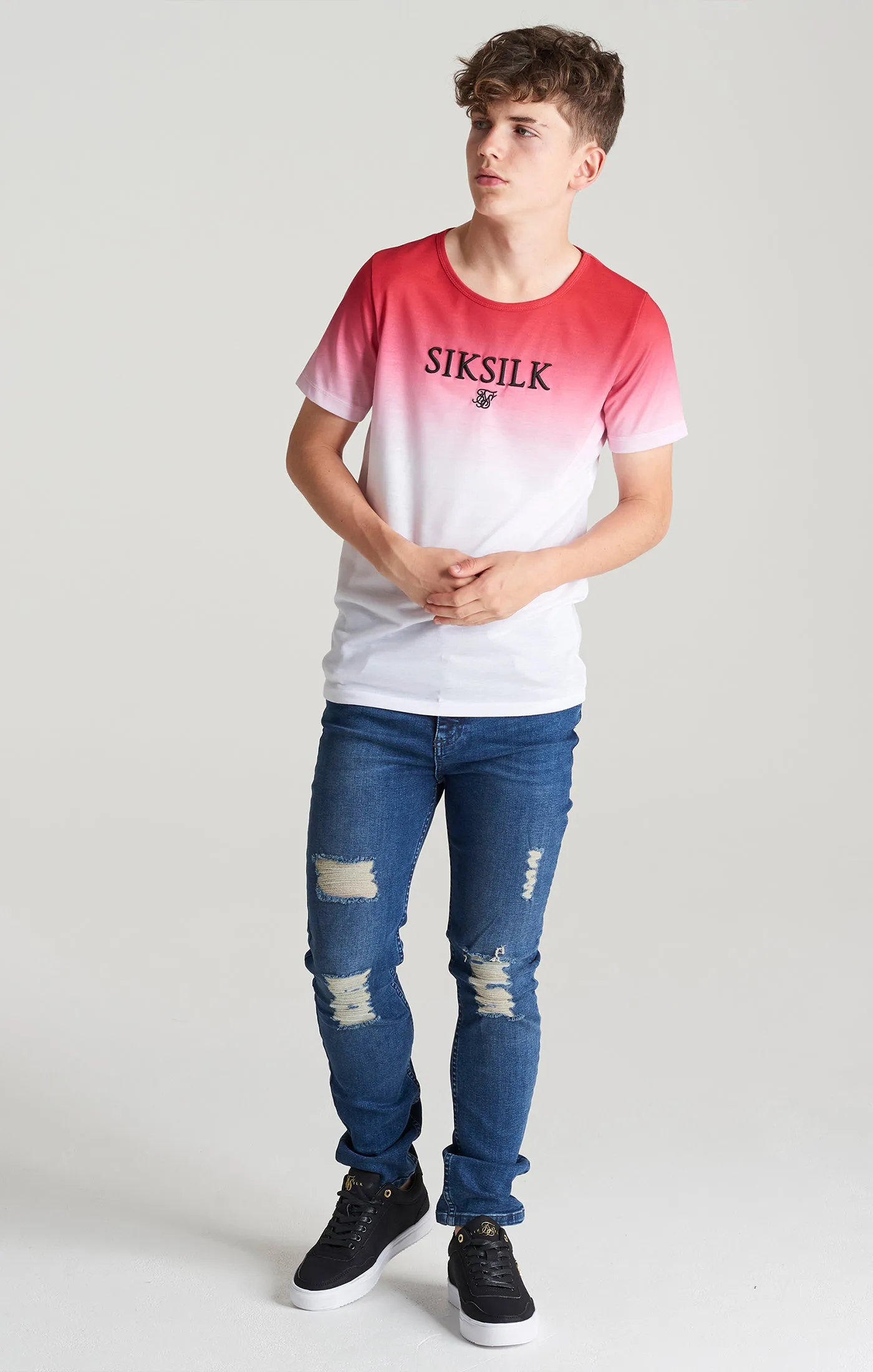 Boys Red High Fade T-Shirt sold by Siksilk product image thumbnail 3