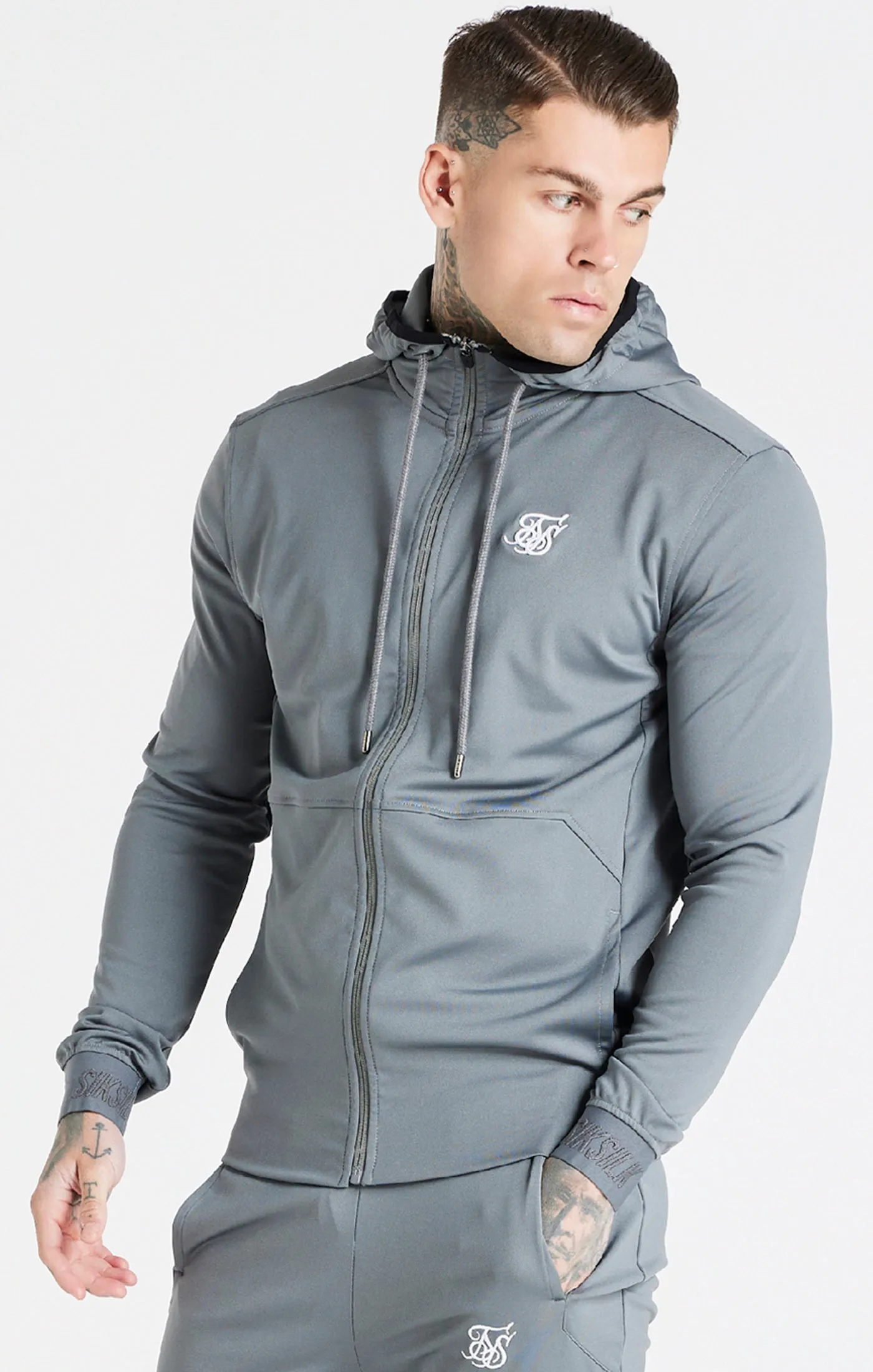 Grey Essential Zip Through Hoodie sold by Siksilk