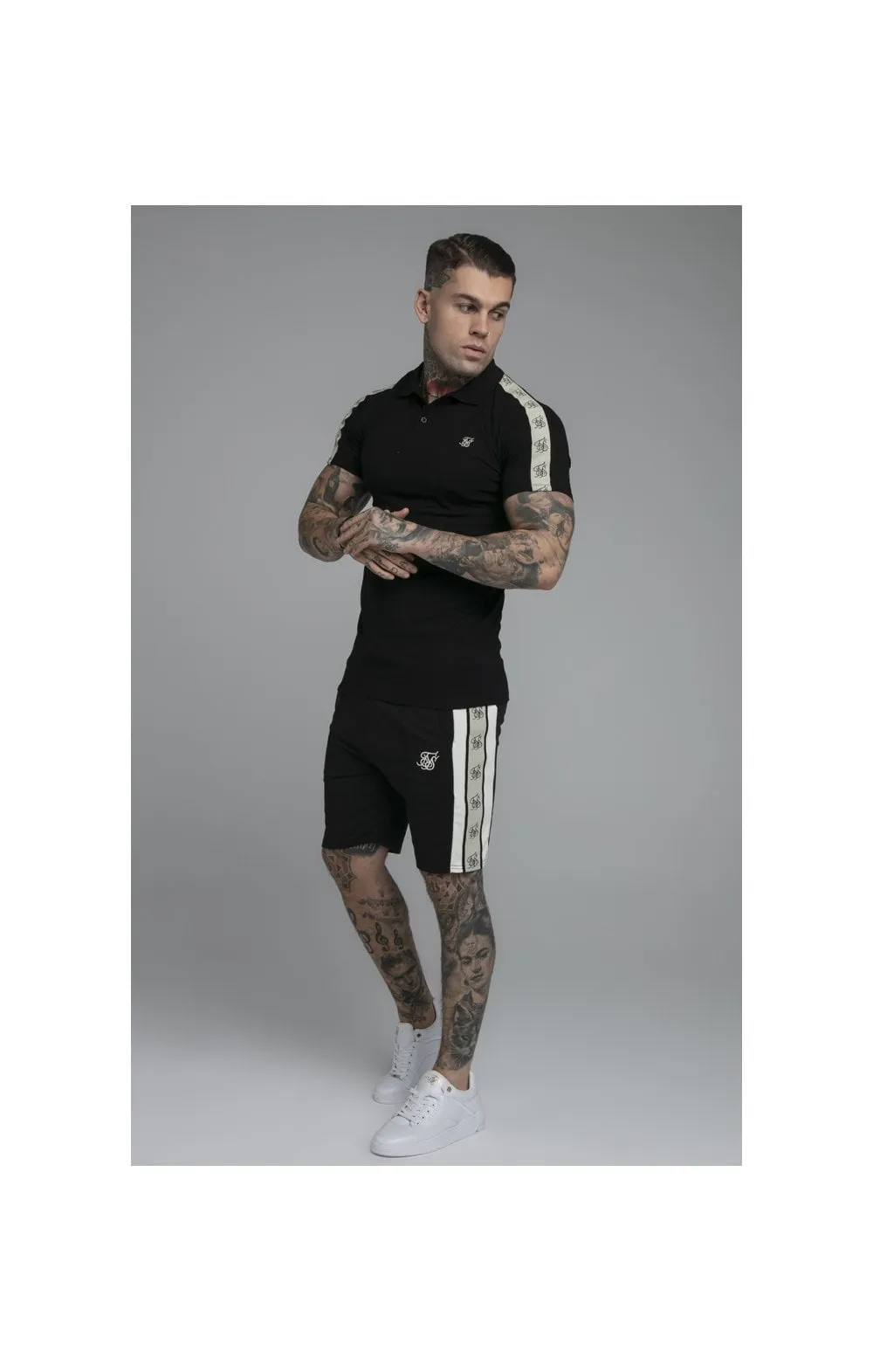 SikSilk Premium Tape Pleated Shorts - Jet Black & Off White sold by Siksilk product image thumbnail 5
