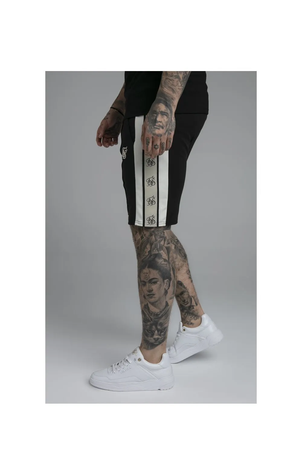 SikSilk Premium Tape Pleated Shorts - Jet Black & Off White sold by Siksilk product image thumbnail 2