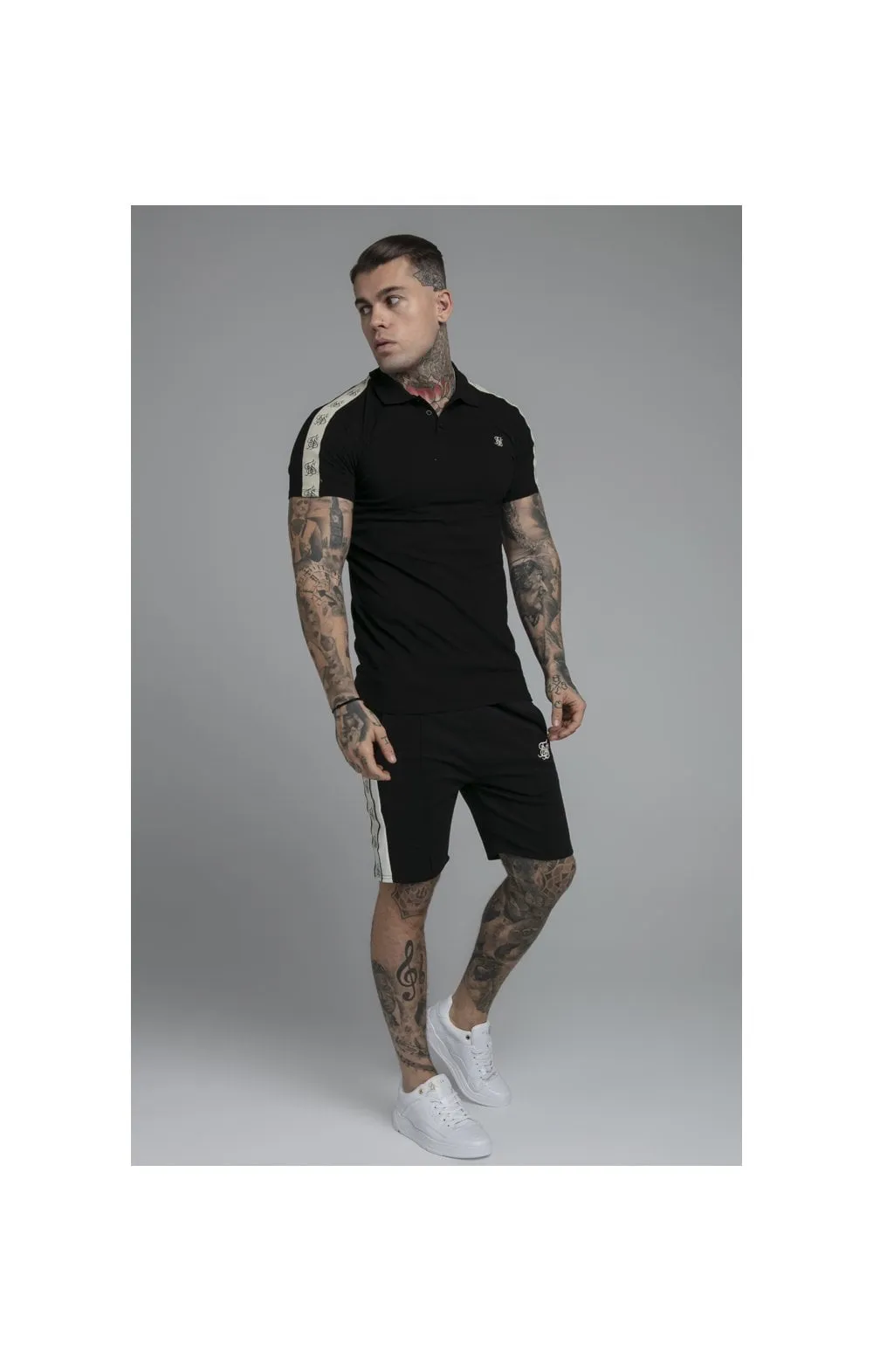 SikSilk Premium Tape Pleated Shorts - Jet Black & Off White sold by Siksilk product image thumbnail 4